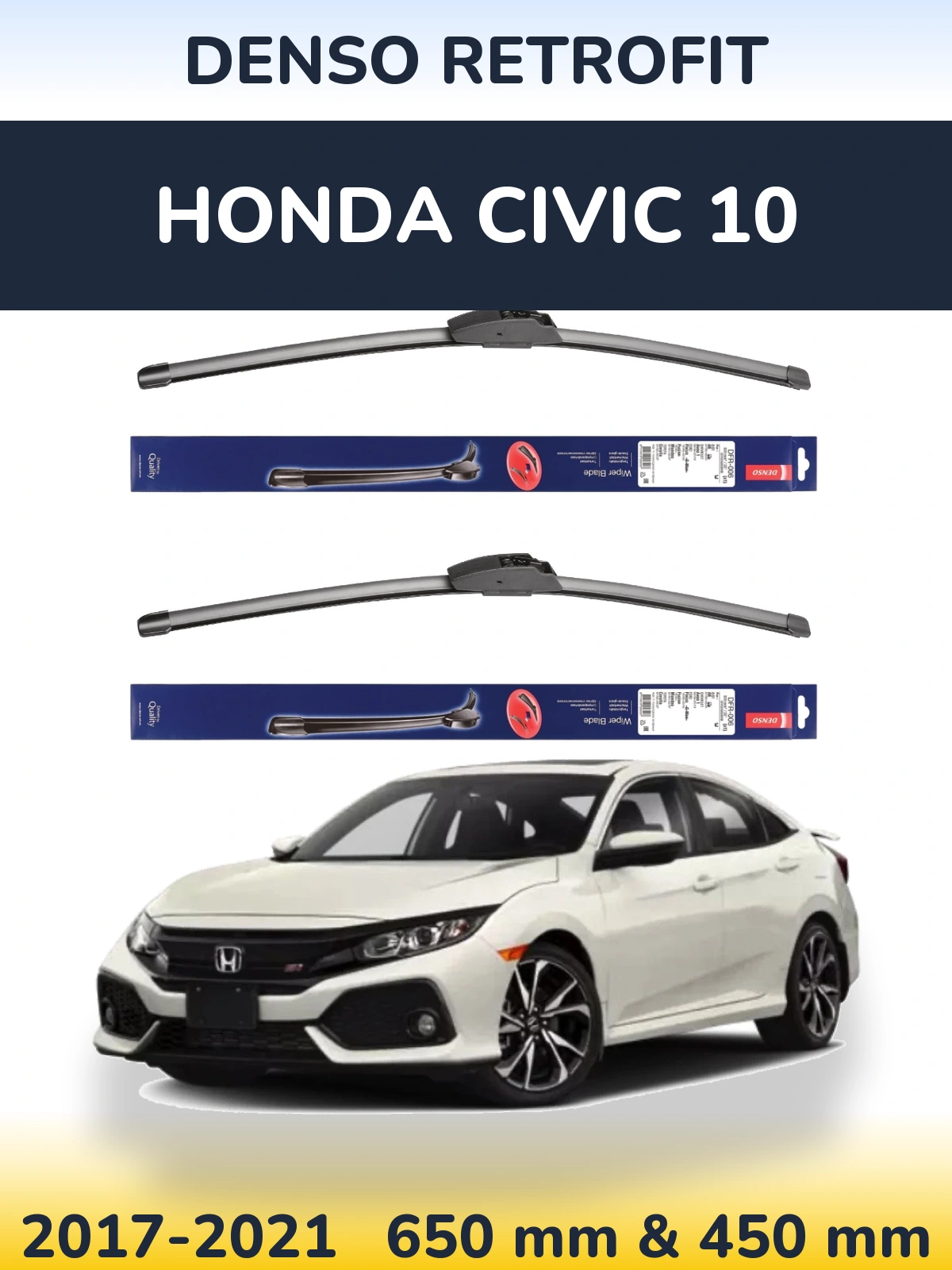 Комплект передних дворников Denso Retrofit 650 & 450 мм для Honda Civic 10 2017-2021