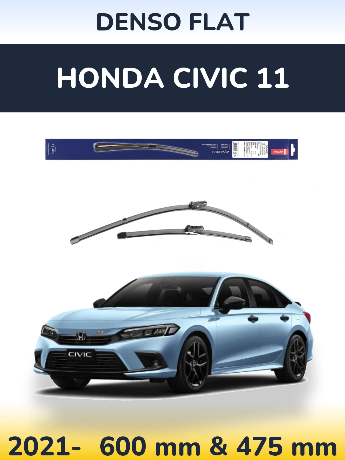 Front wiper blade set Denso Flat 600 & 475 mm for Honda Civic 11 2021-2026