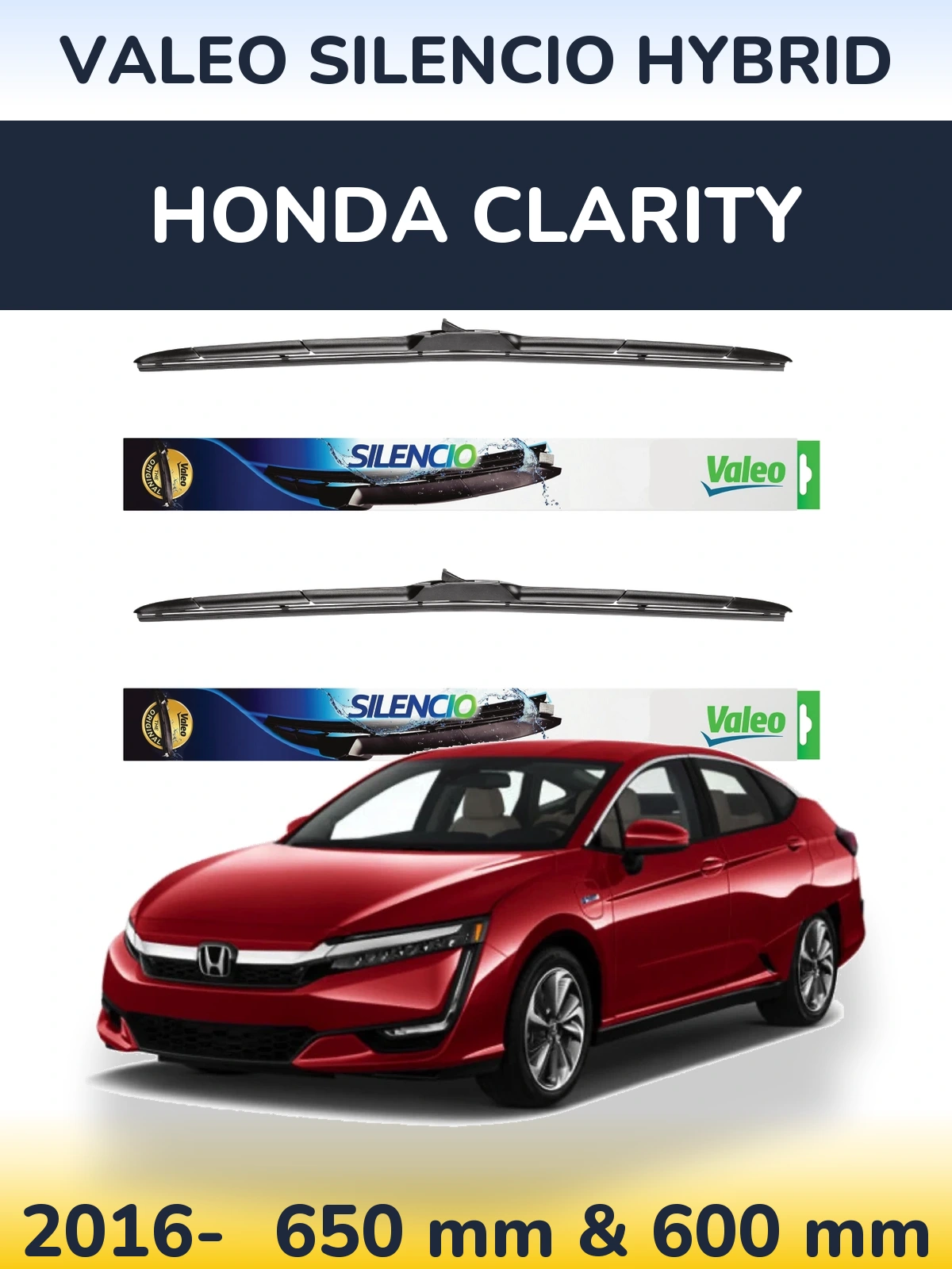 Komplet przednich wycieraczek Valeo Silencio Hybrid 650 & 600 mm do Honda Clarity 2016-2026