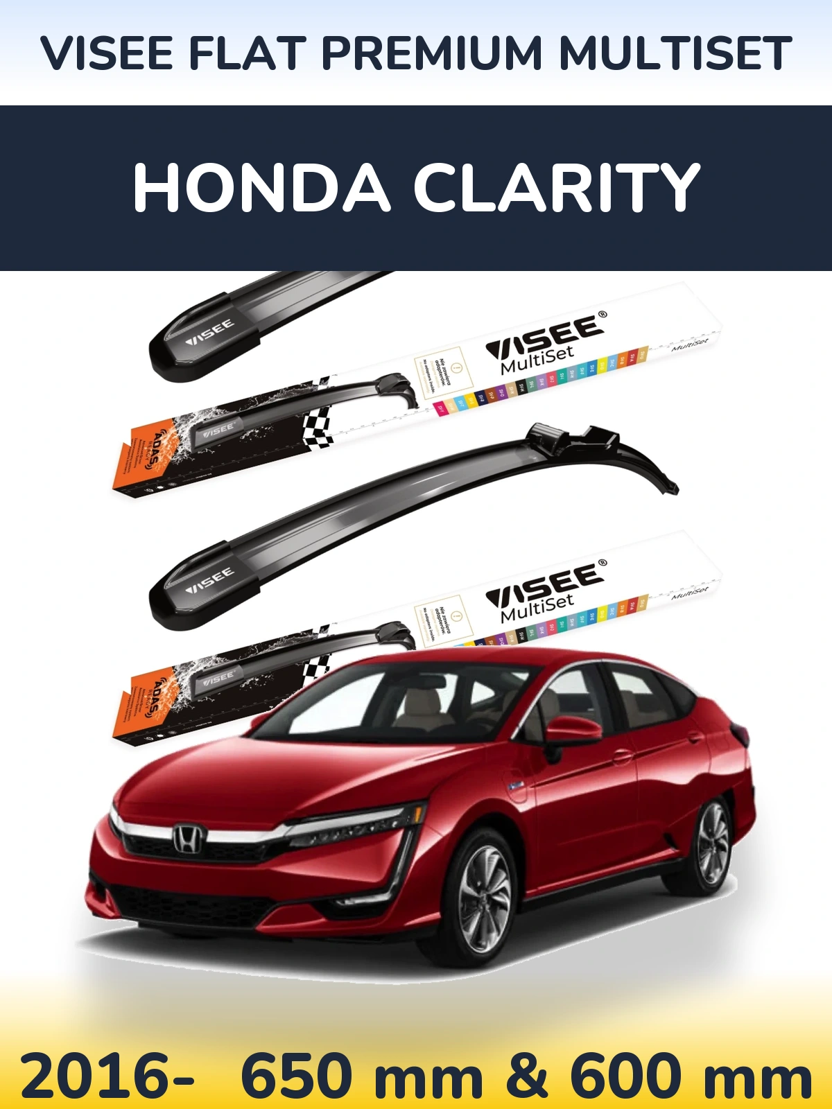 Komplet przednich wycieraczek VISEE FLAT PREMIUM MultiSet 650 & 600 mm do Honda Clarity 2016-2026