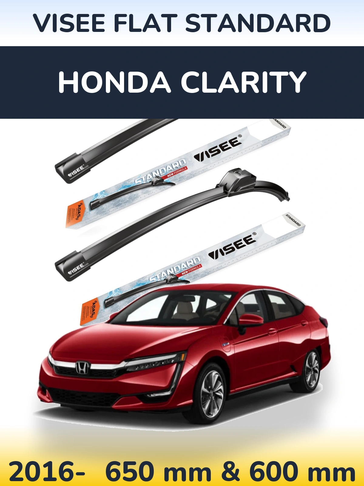Komplet przednich wycieraczek VISEE FLAT STANDARD 650 & 600 mm do Honda Clarity 2016-2026