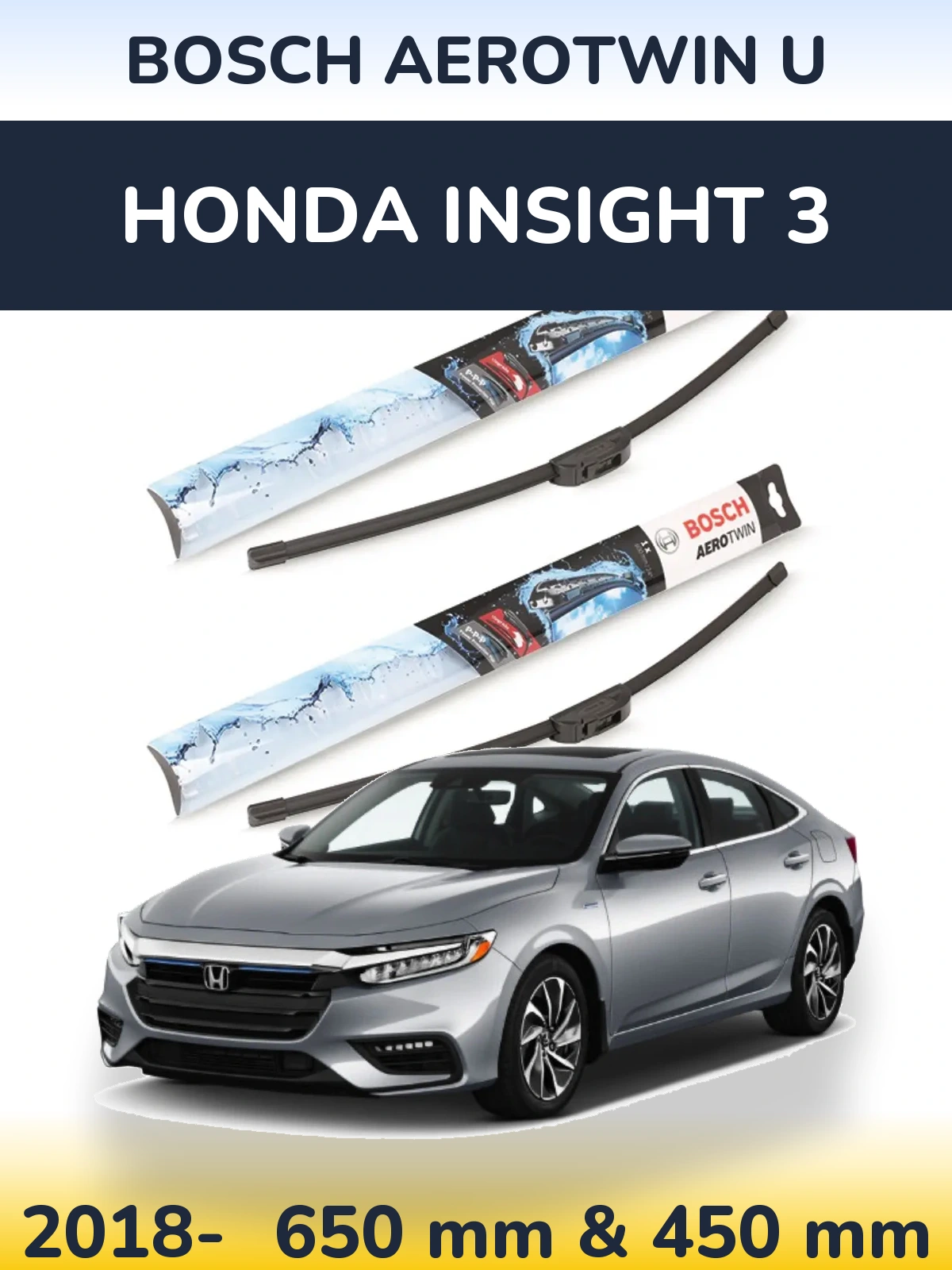 Комплект передних дворников BOSCH AeroTwin U 650 & 450 мм для Honda Insight 3 2018-2026