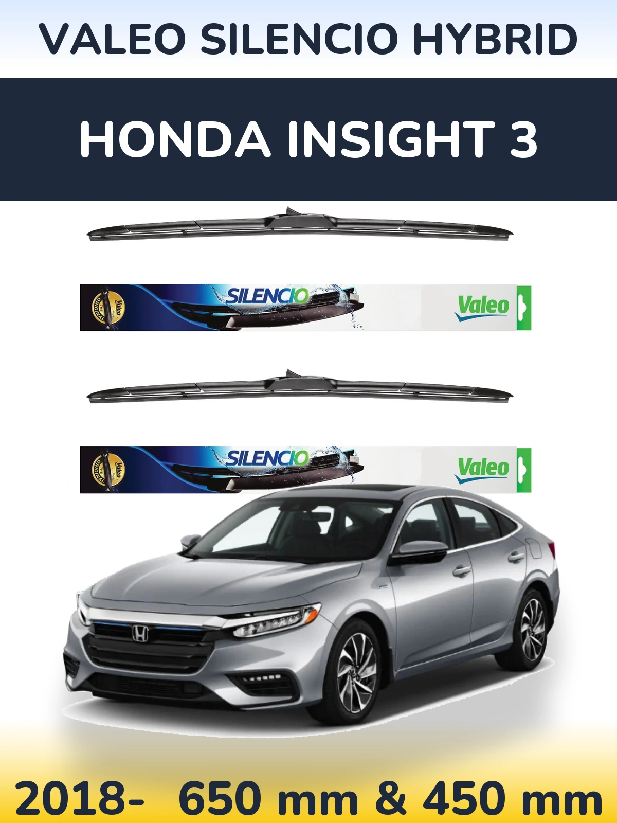 Комплект передних дворников Valeo Silencio Hybrid 650 & 450 мм для Honda Insight 3 2018-2026