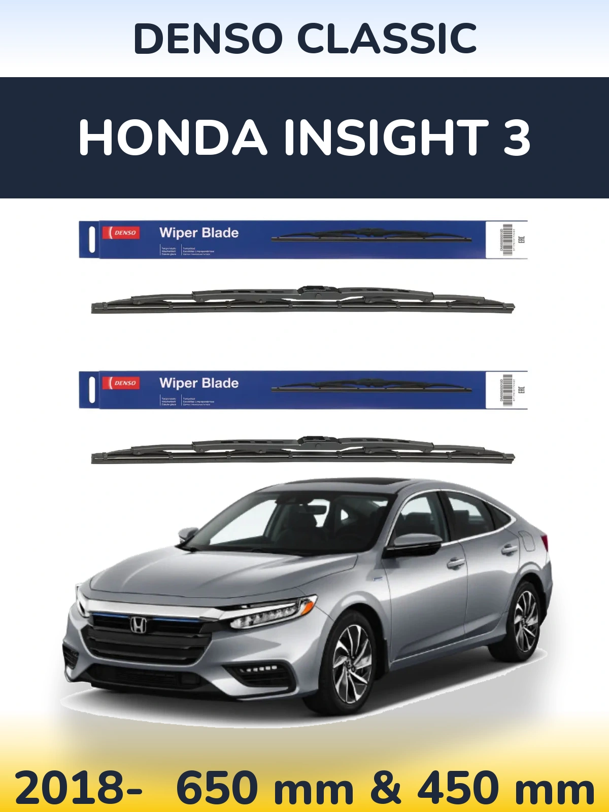 Комплект передних дворников Denso Classic 650 & 450 мм для Honda Insight 3 2018-2026