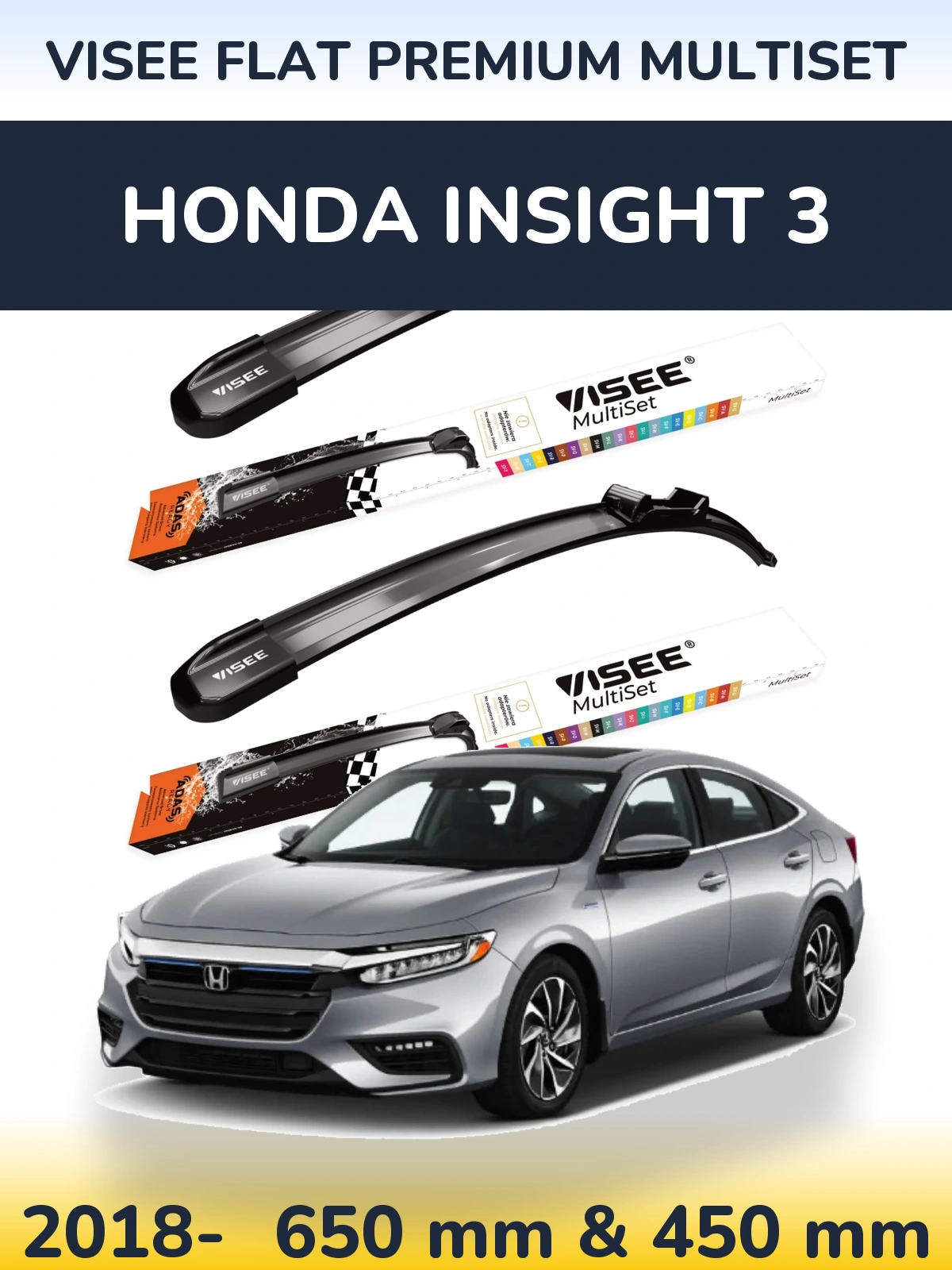 Komplet przednich wycieraczek VISEE FLAT PREMIUM MultiSet 650 & 450 mm do Honda Insight 3 2018-2026