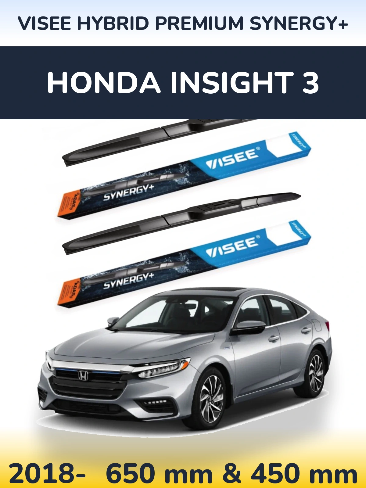 Komplet przednich wycieraczek VISEE HYBRID PREMIUM SYNERGY+ 650 & 450 mm do Honda Insight 3 2018-2026