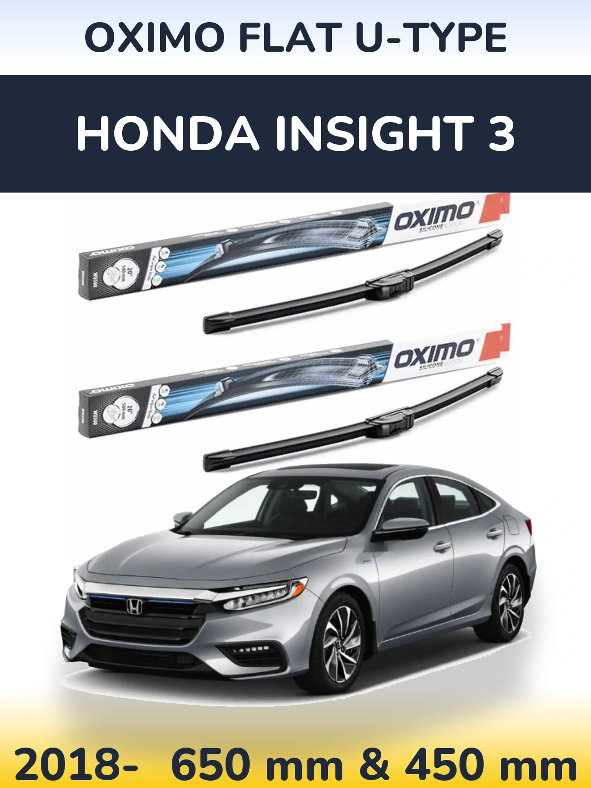 Komplet przednich wycieraczek Oximo Flat U-type 650 & 450 mm do Honda Insight 3 2018-2026