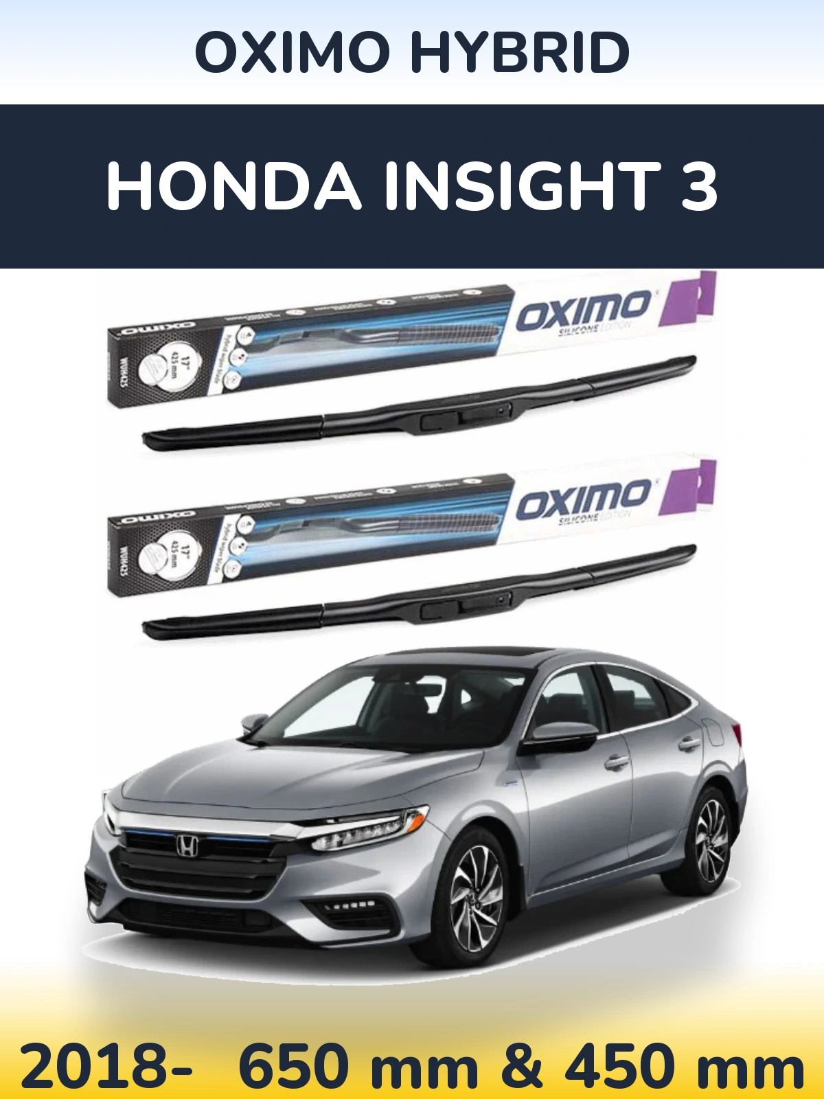 Комплект передних дворников Oximo Hybrid 650 & 450 мм для Honda Insight 3 2018-2026
