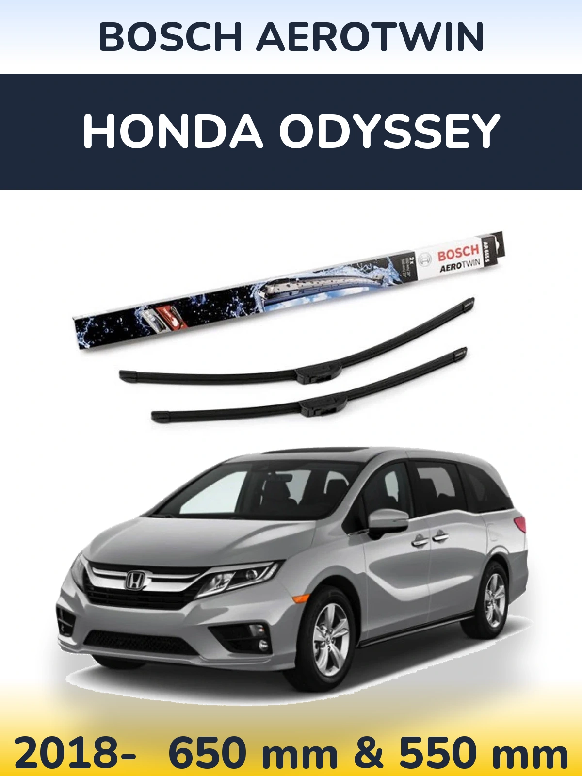 Комплект передних дворников BOSCH AeroTwin 650 & 550 мм для Honda Odyssey 2018-2026