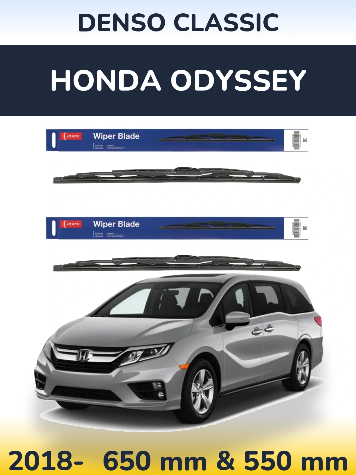 Front wiper blade set Denso Classic 650 & 550 mm for Honda Odyssey 2018-2026
