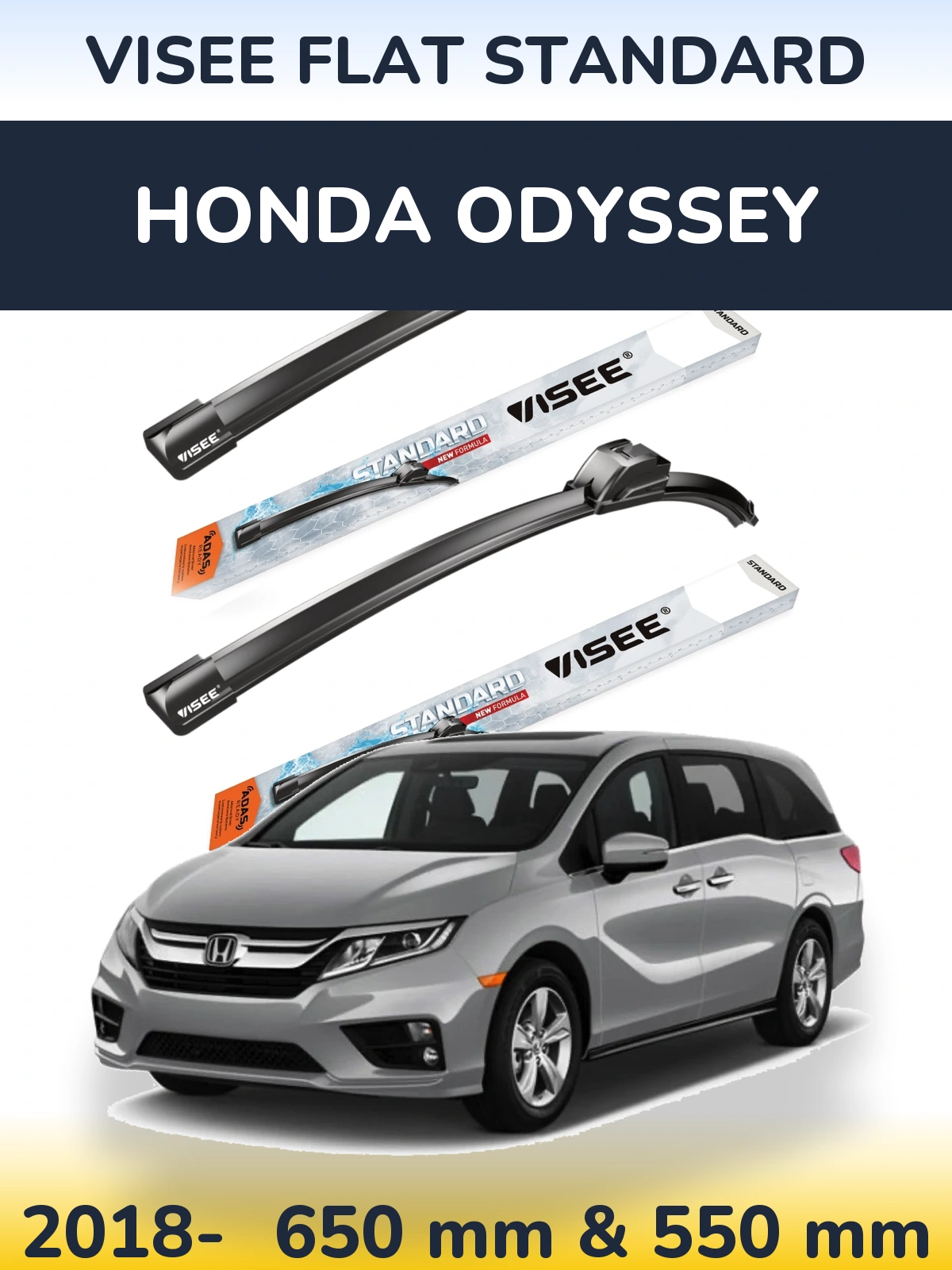 Front wiper blade set VISEE FLAT STANDARD 650 & 550 mm for Honda Odyssey 2018-2026
