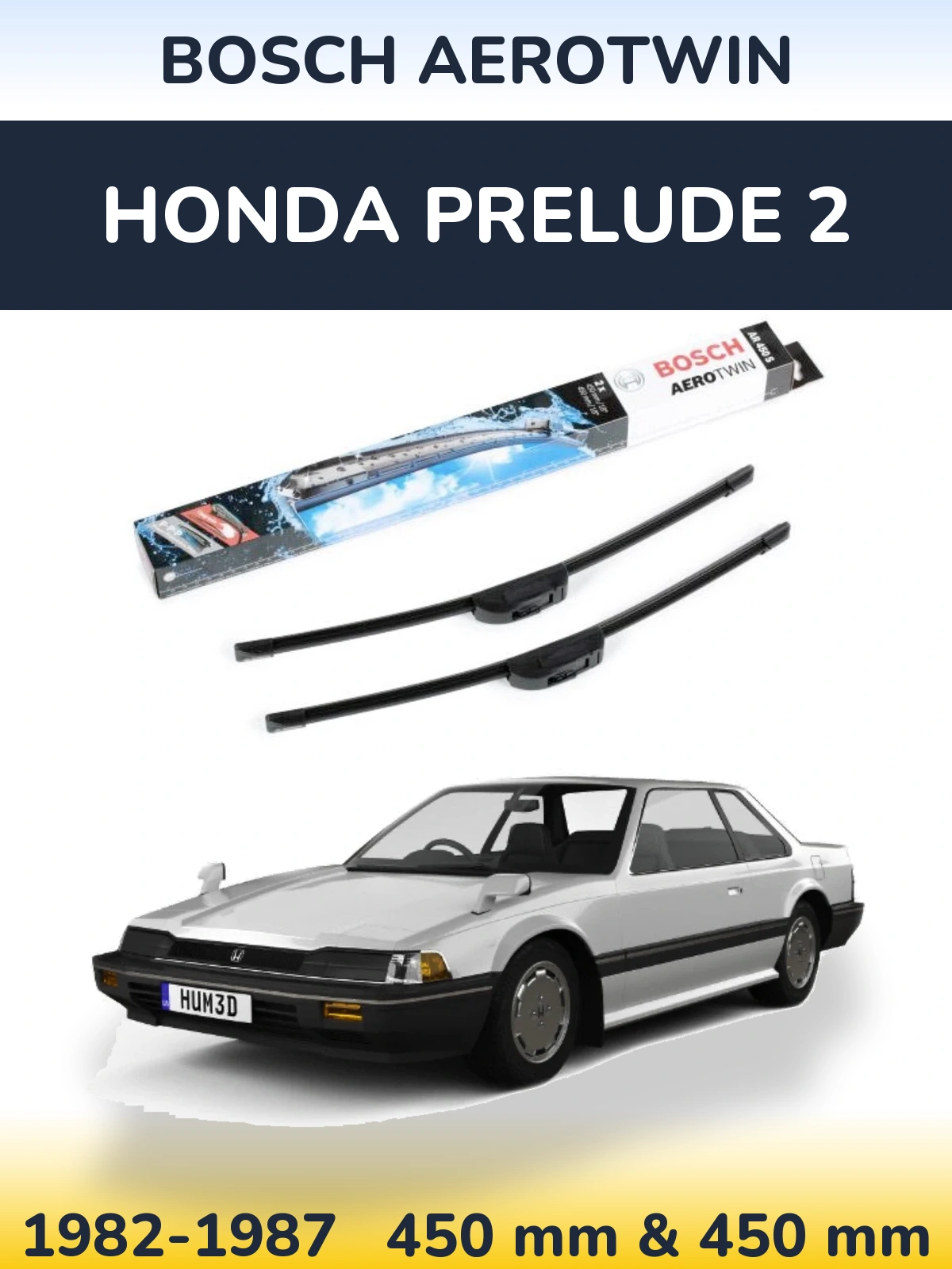 Комплект передних дворников BOSCH AeroTwin 450 & 450 мм для Honda Prelude 2 1982-1987