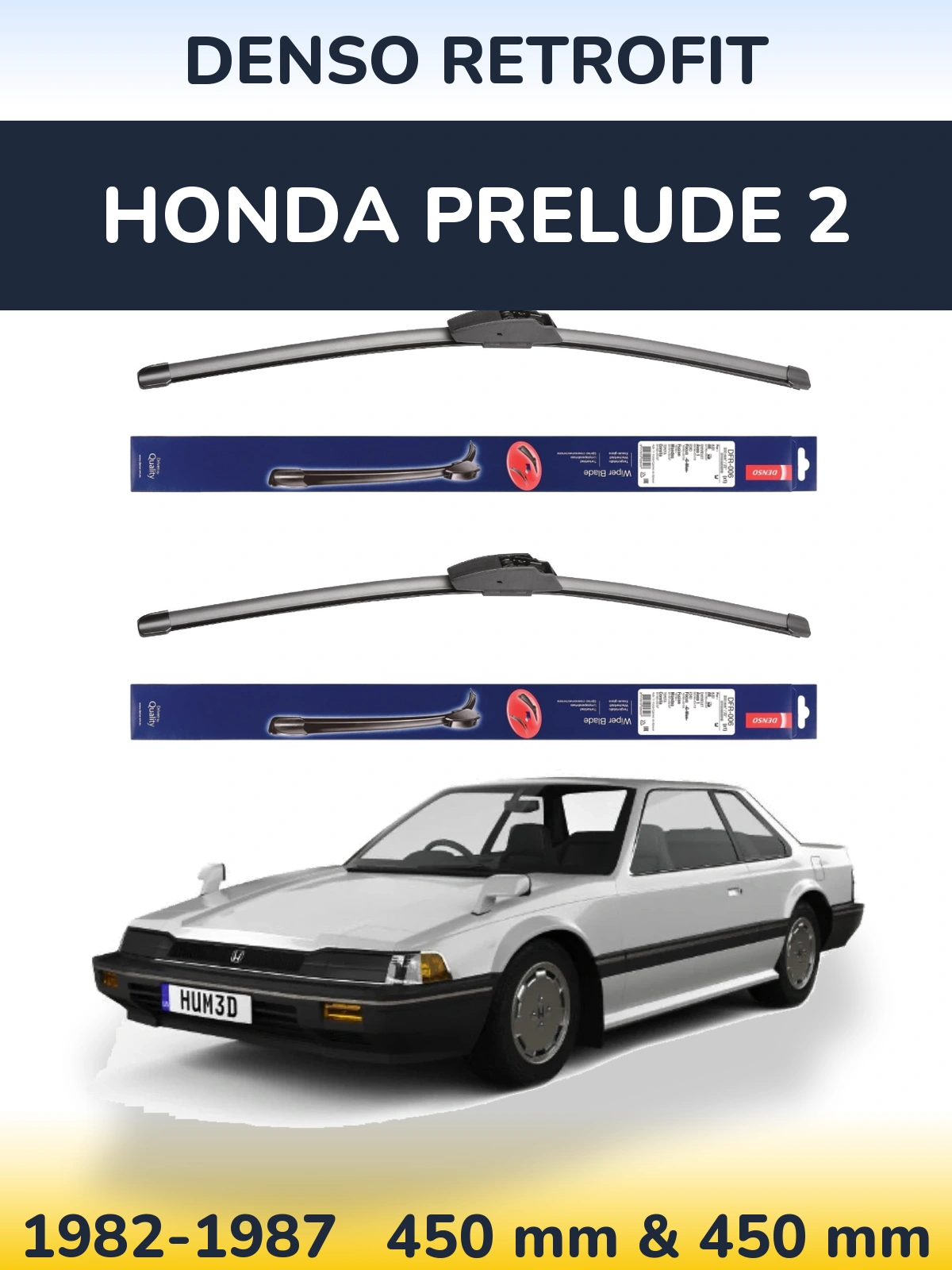 Komplet przednich wycieraczek Denso Retrofit 450 & 450 mm do Honda Prelude 2 1982-1987