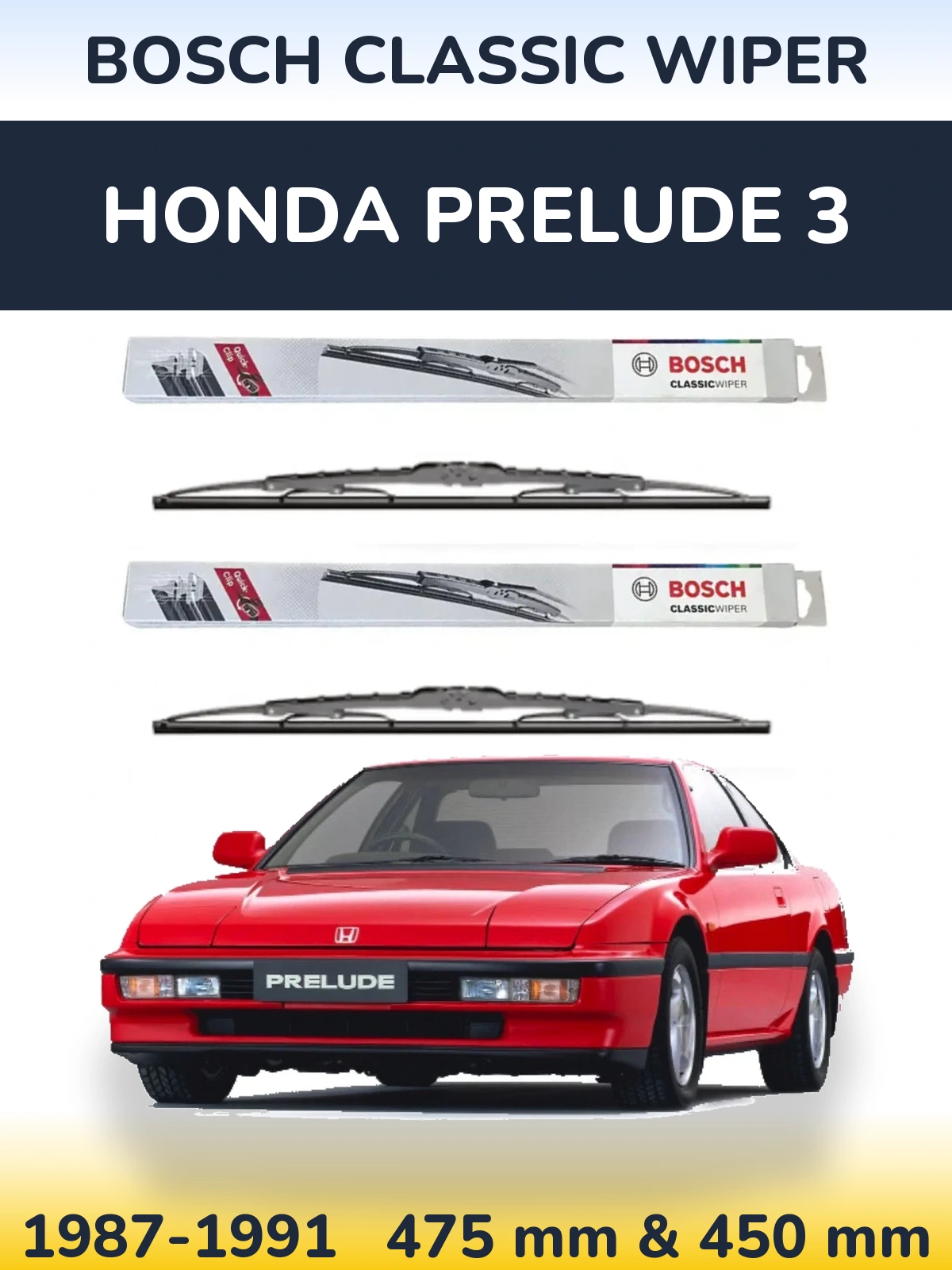 Комплект передних дворников BOSCH Classic Wiper 475 & 450 мм для Honda Prelude 3 1987-1991