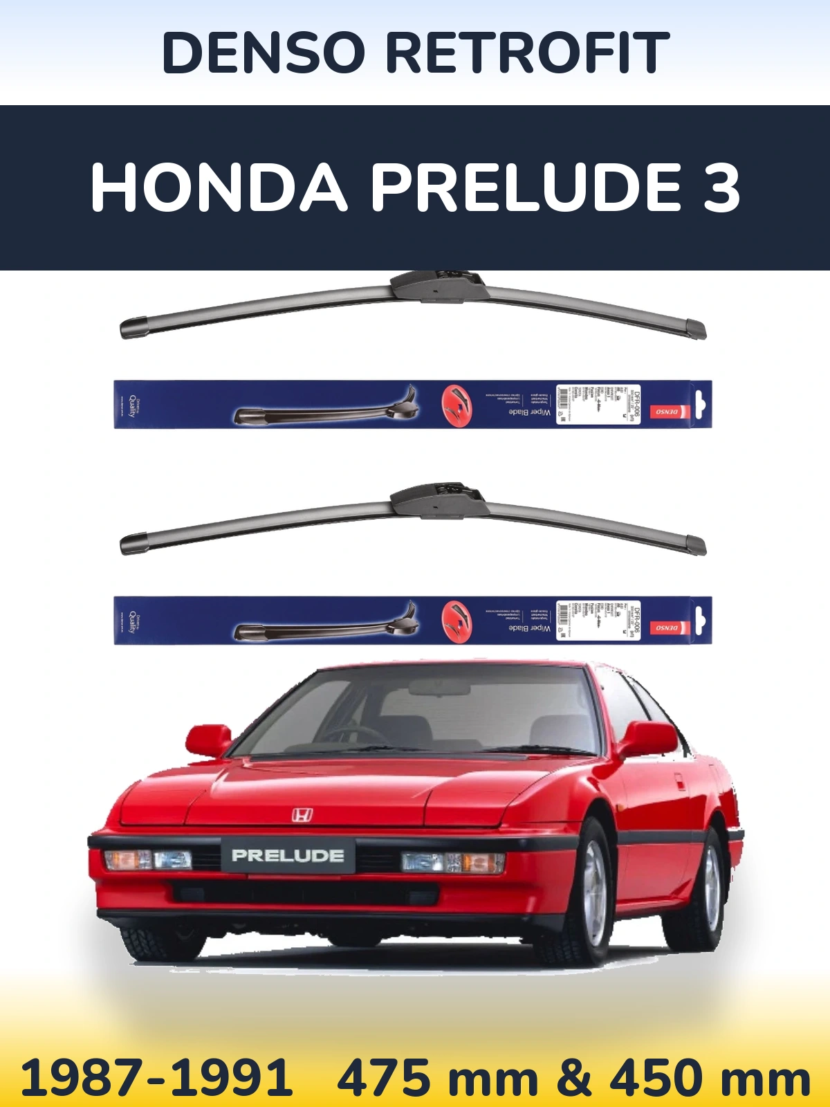 Komplet przednich wycieraczek Denso Retrofit 475 & 450 mm do Honda Prelude 3 1987-1991