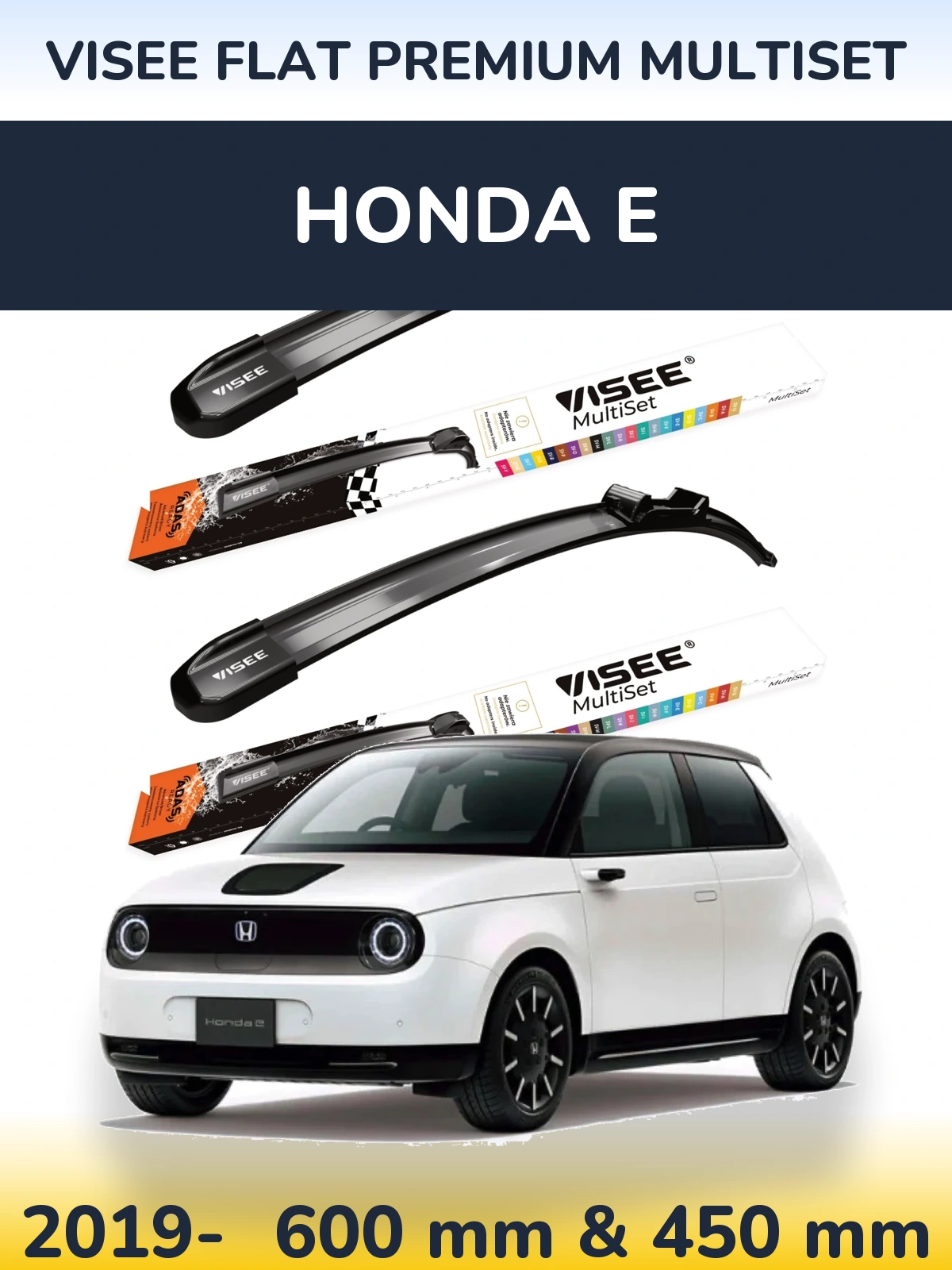 Комплект передних дворников VISEE FLAT PREMIUM MultiSet 600 & 450 мм для Honda E 2019-2026