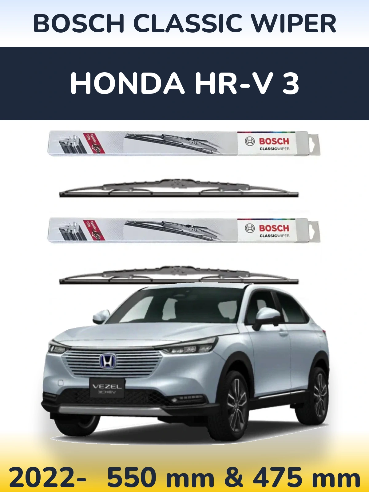 Komplet przednich wycieraczek BOSCH Classic Wiper 550 & 475 mm do Honda HR-V 3 2022-2026