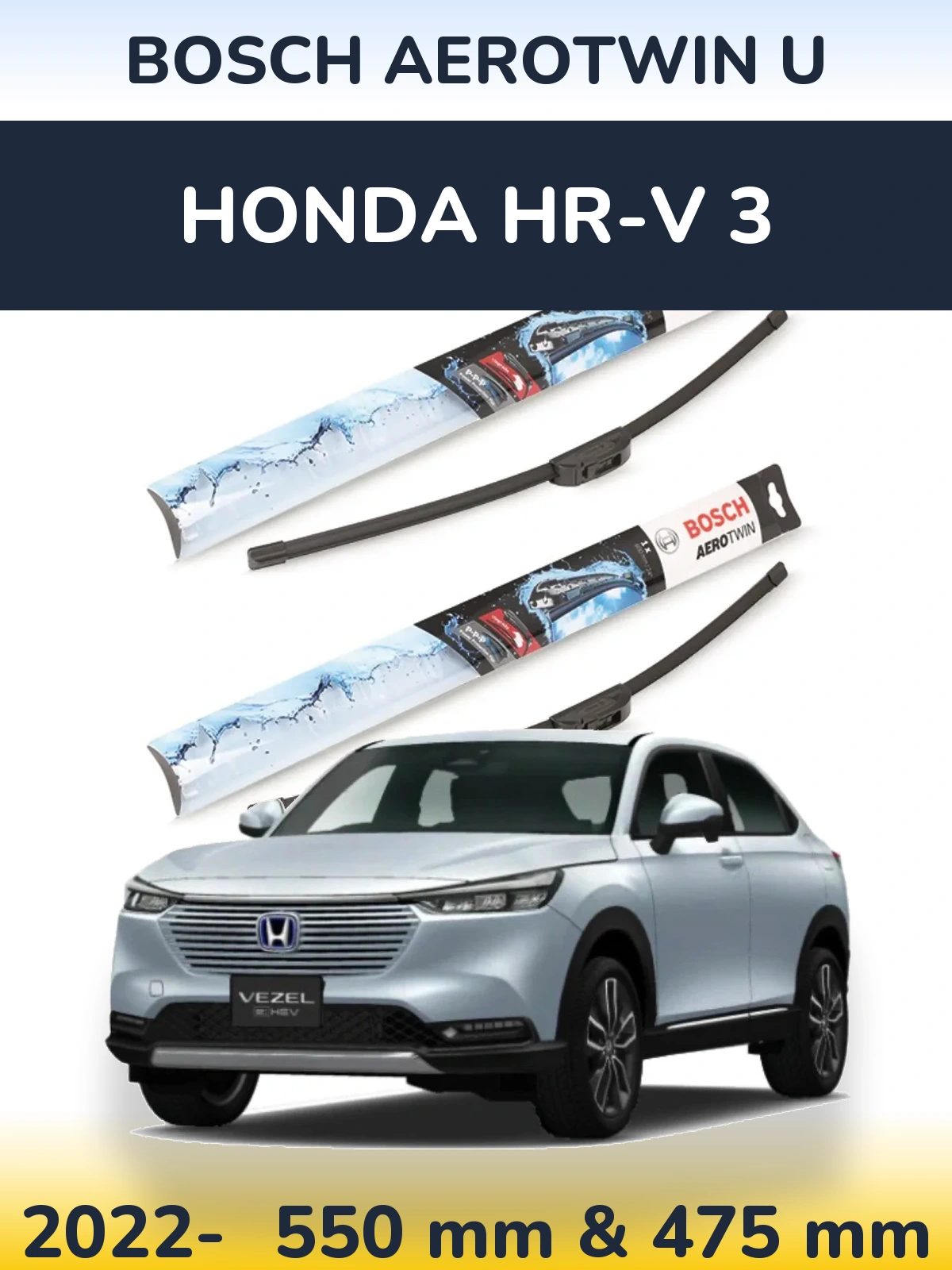 Komplet przednich wycieraczek BOSCH AeroTwin U 550 & 475 mm do Honda HR-V 3 2022-2026