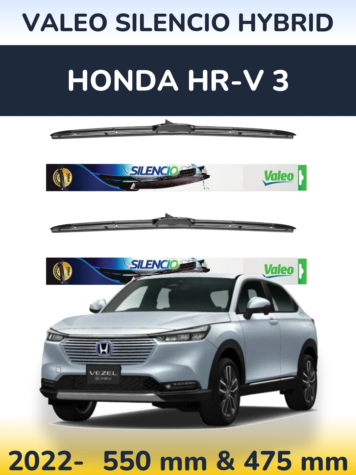 Komplet przednich wycieraczek Valeo Silencio Hybrid 550 & 475 mm do Honda HR-V 3 2022-2026