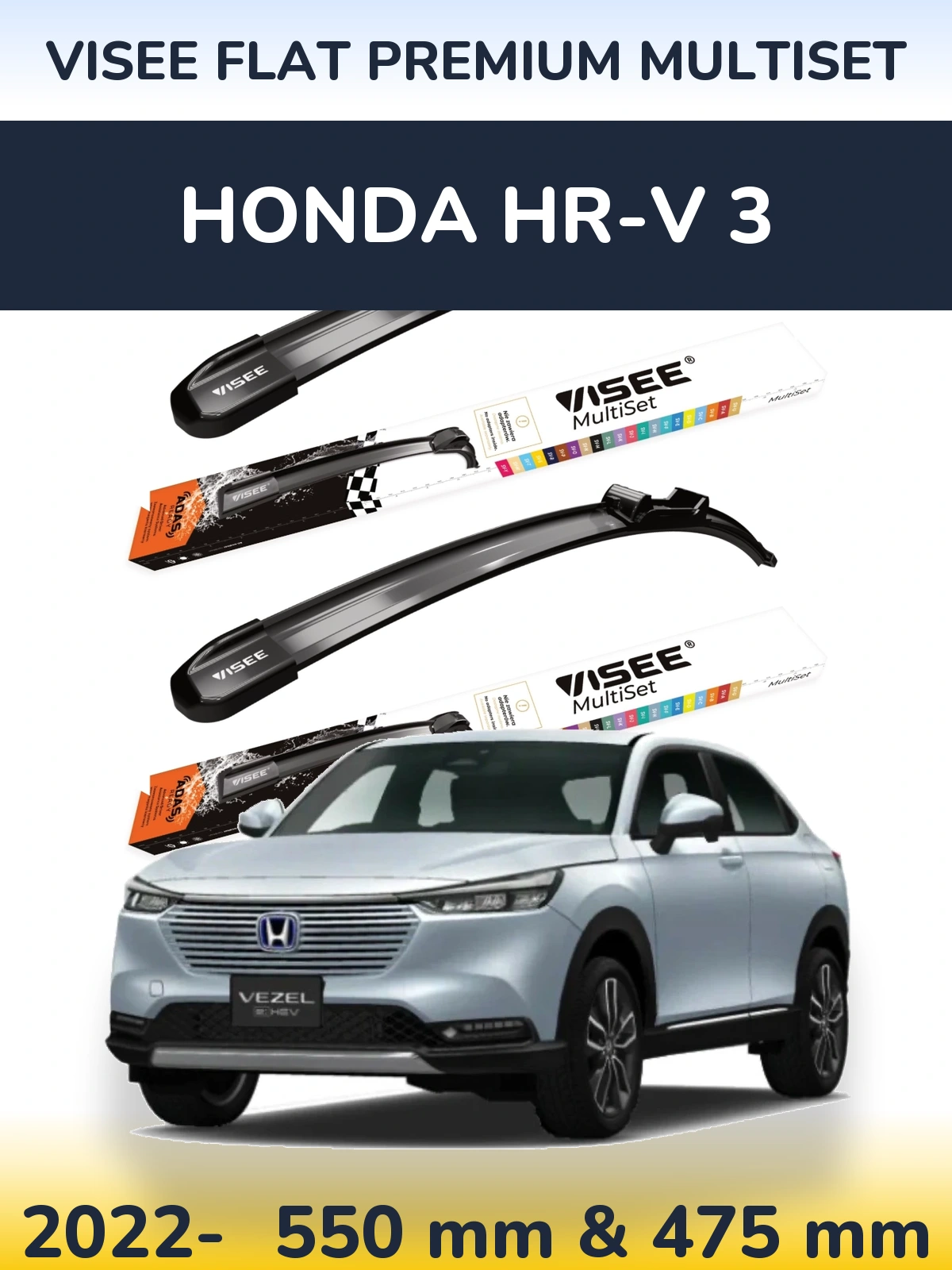Komplet przednich wycieraczek VISEE FLAT PREMIUM MultiSet 550 & 475 mm do Honda HR-V 3 2022-2026