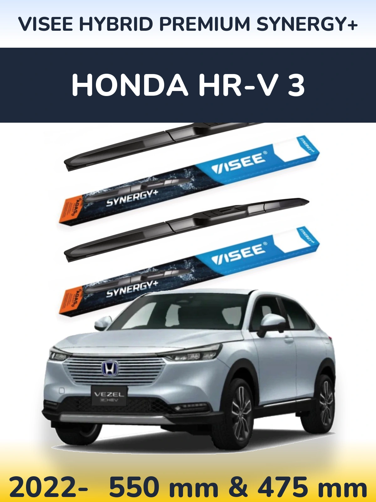 Komplet przednich wycieraczek VISEE HYBRID PREMIUM SYNERGY+ 550 & 475 mm do Honda HR-V 3 2022-2026