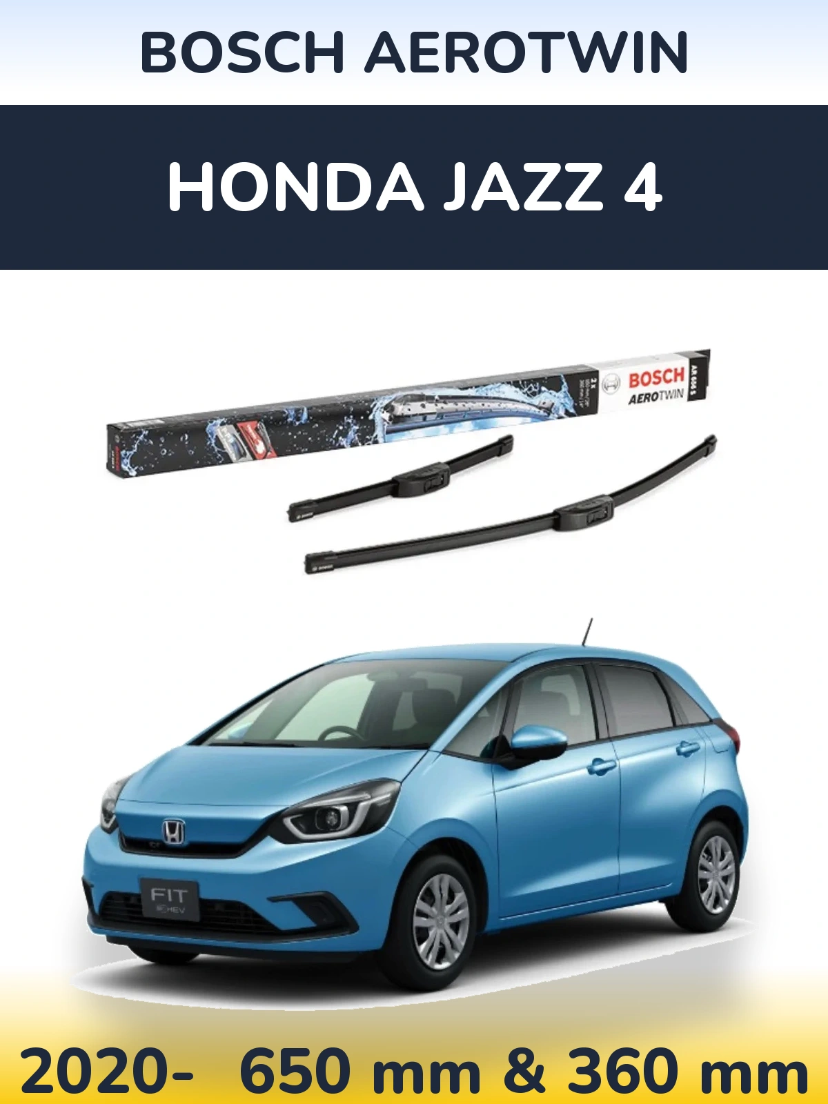Komplet przednich wycieraczek BOSCH AeroTwin 650 & 360 mm do Honda Jazz 4 2020-2026
