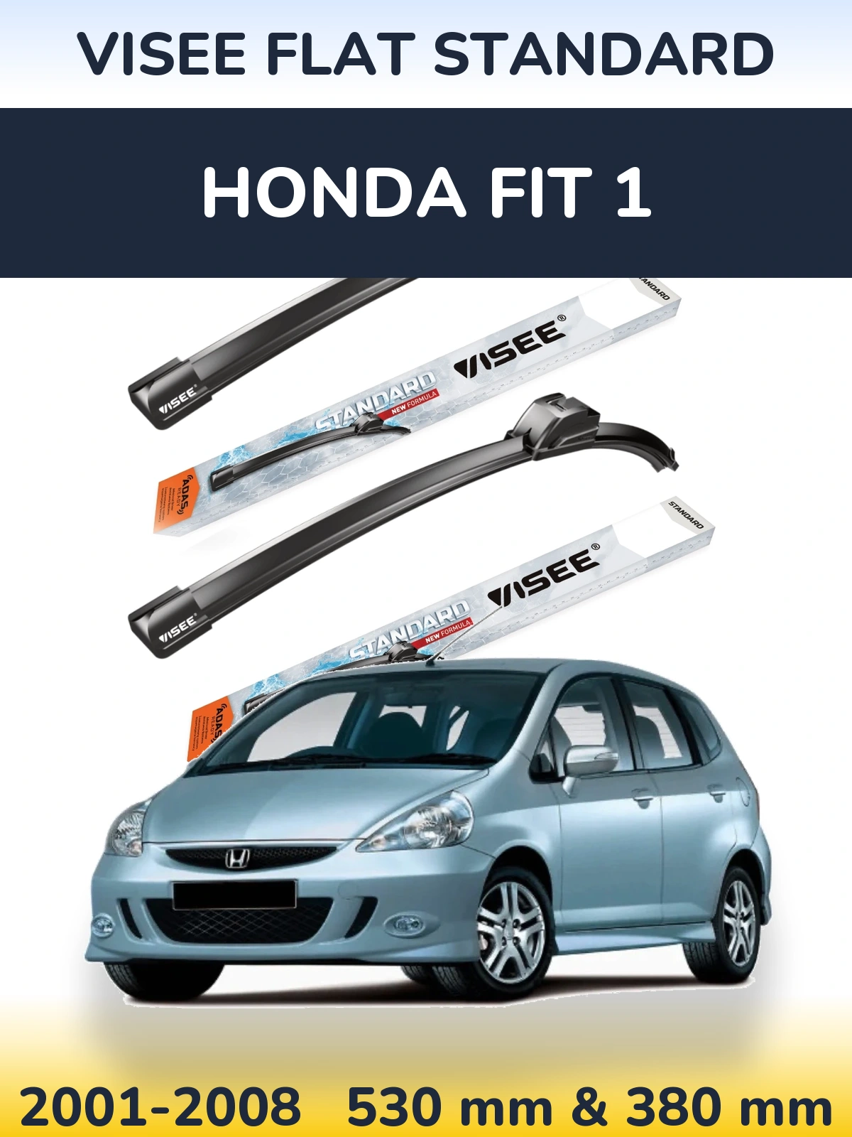 Комплект передних дворников VISEE FLAT STANDARD 530 & 380 мм для Honda Fit 1 2001-2008