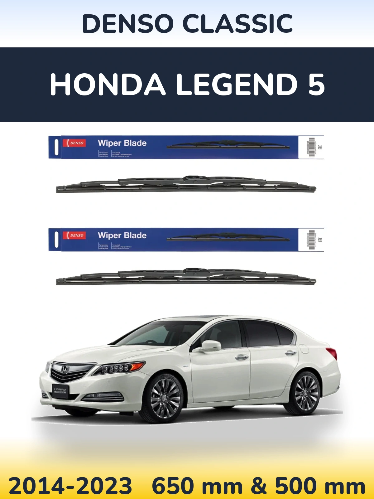 Komplet przednich wycieraczek Denso Classic 650 & 500 mm do Honda Legend 5 2014-2023