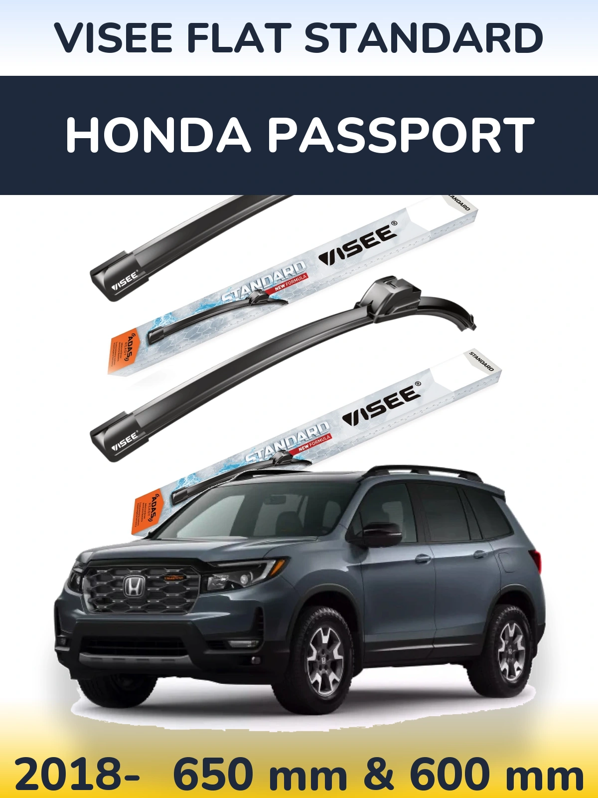 Комплект передних дворников VISEE FLAT STANDARD 650 & 600 мм для Honda Passport 2018-2026