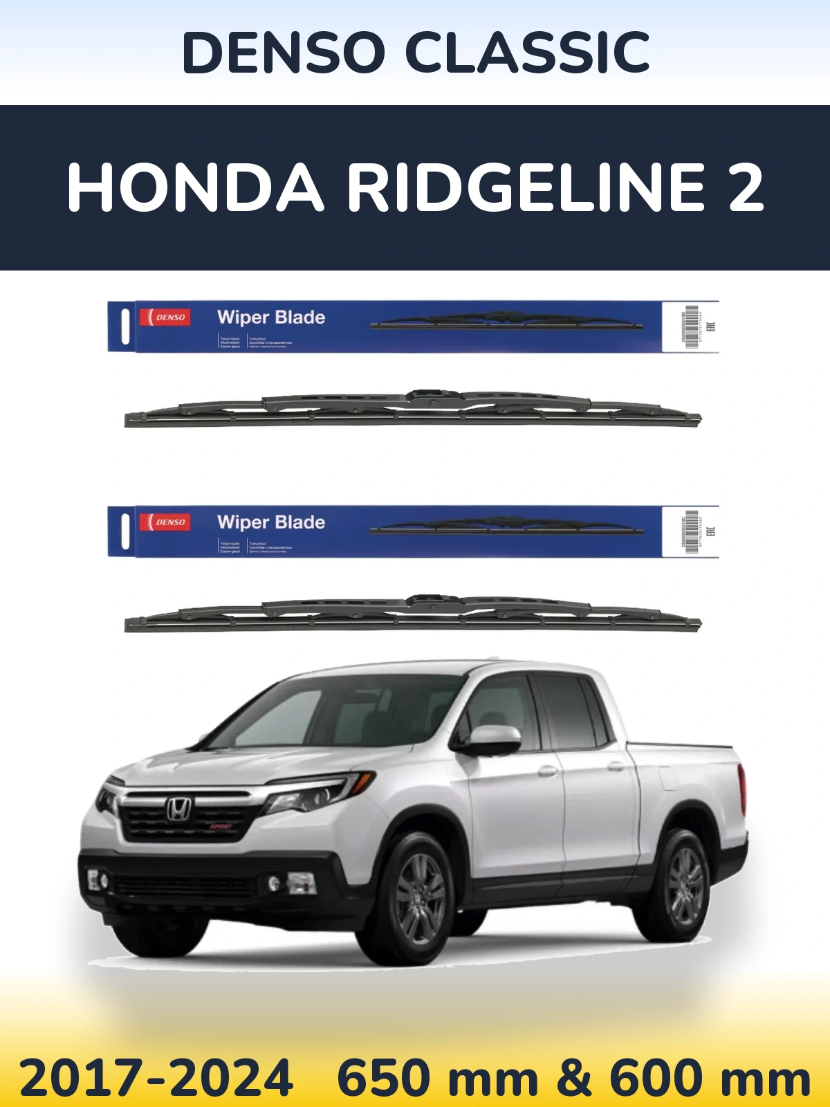 Komplet przednich wycieraczek Denso Classic 650 & 600 mm do Honda Ridgeline 2 2017-2024