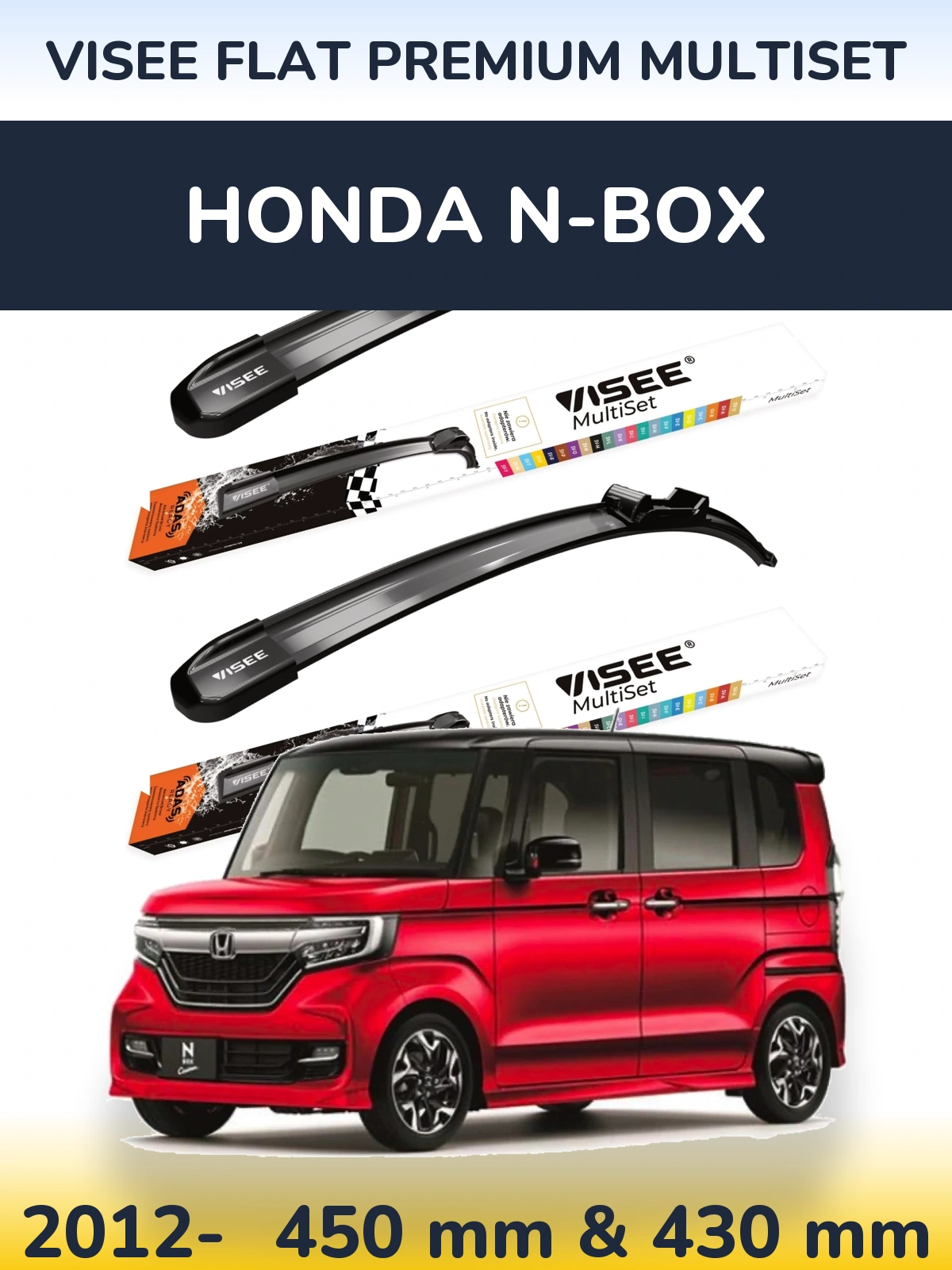 Komplet przednich wycieraczek VISEE FLAT PREMIUM MultiSet 450 & 430 mm do Honda N-box 2012-2026