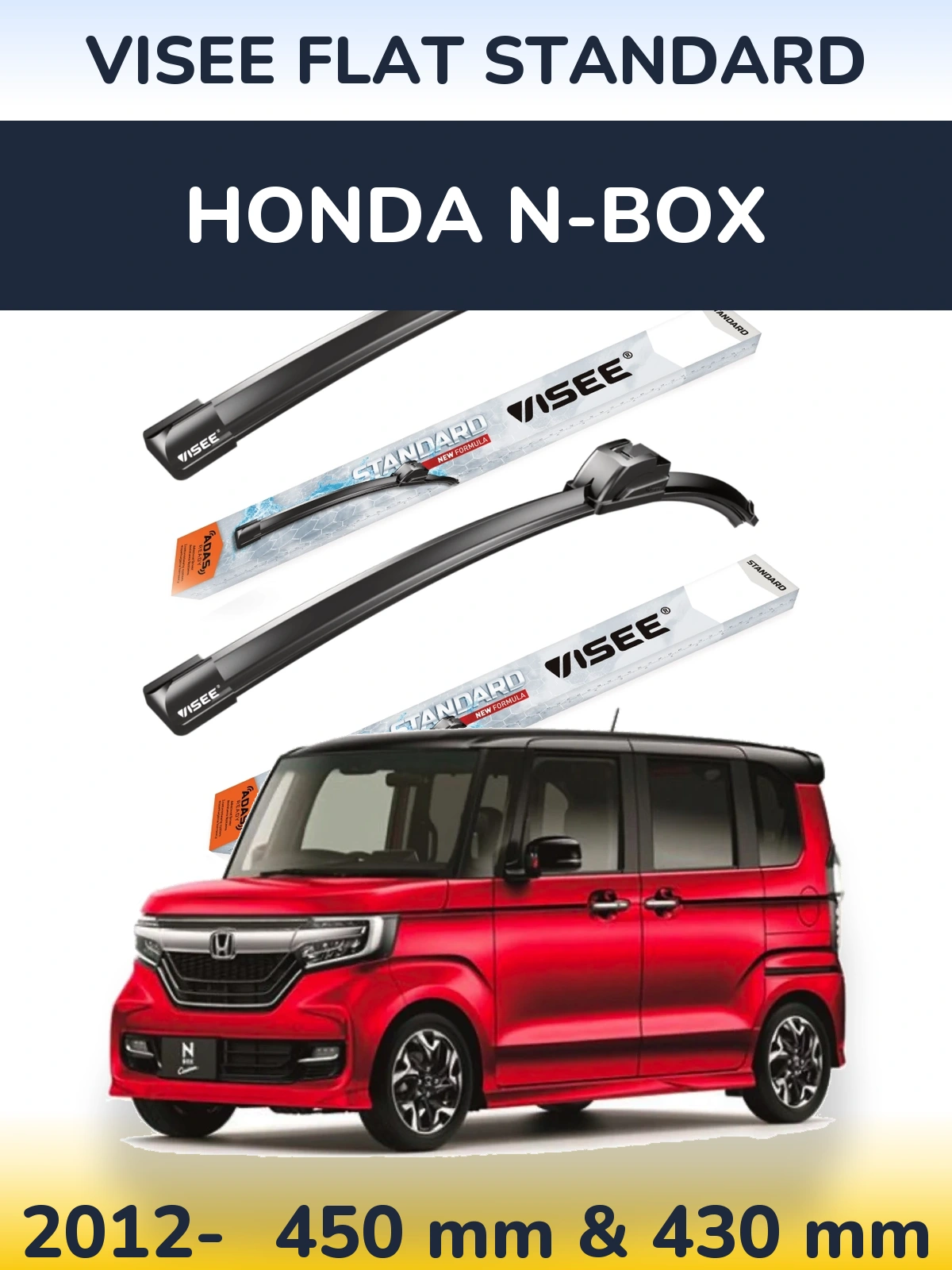 Komplet przednich wycieraczek VISEE FLAT STANDARD 450 & 430 mm do Honda N-box 2012-2026