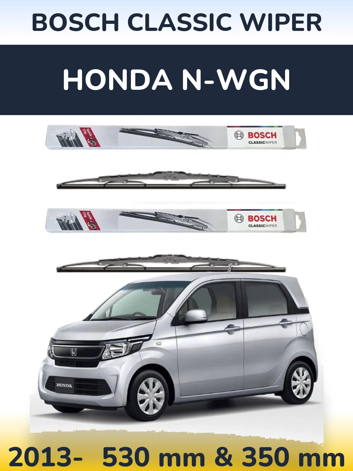 Front wiper blade set BOSCH Classic Wiper 530 & 340 mm for Honda N-wgn 2013-2026