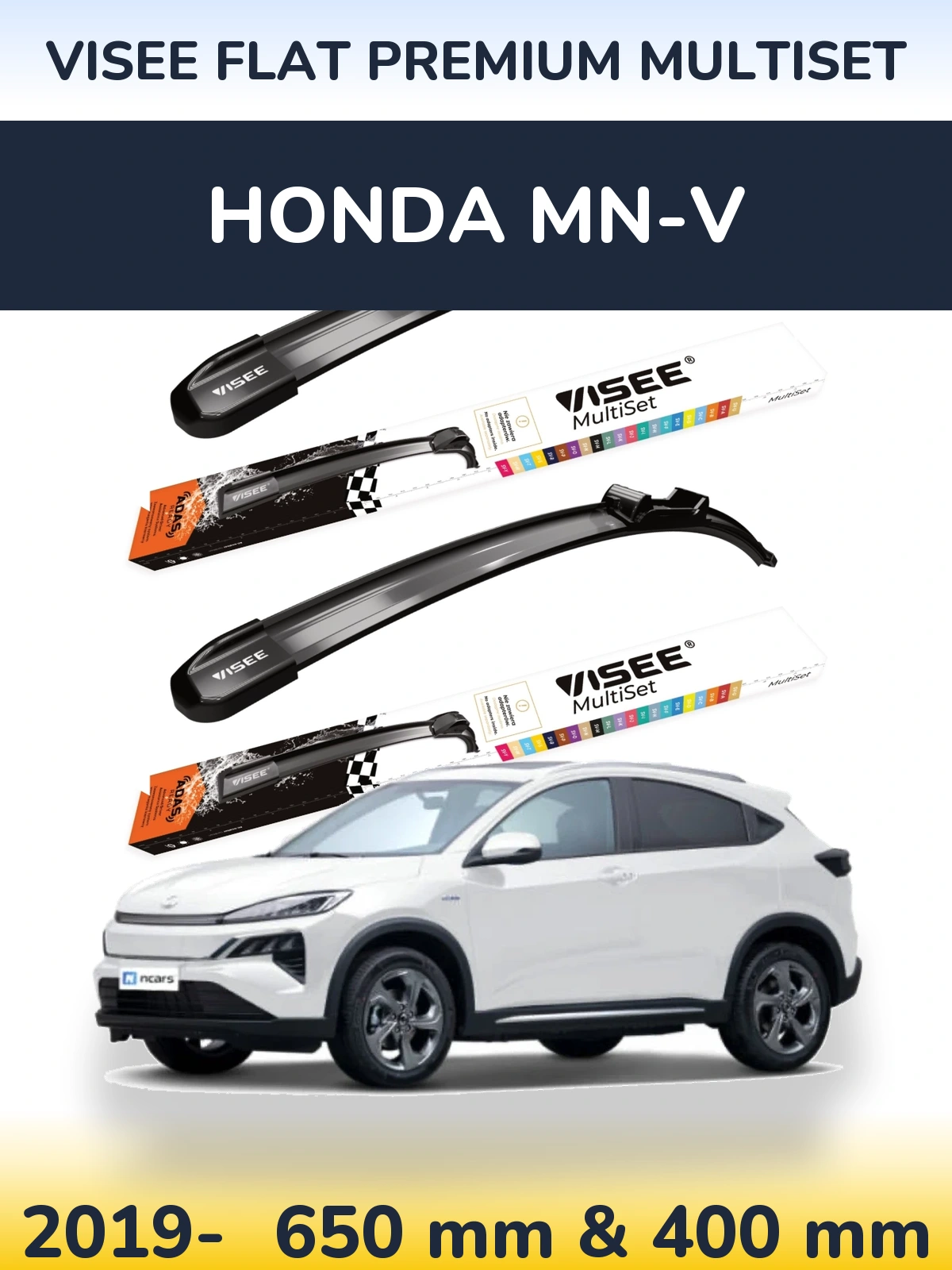 Комплект передних дворников VISEE FLAT PREMIUM MultiSet 650 & 400 мм для Honda MN-V 2019-2026