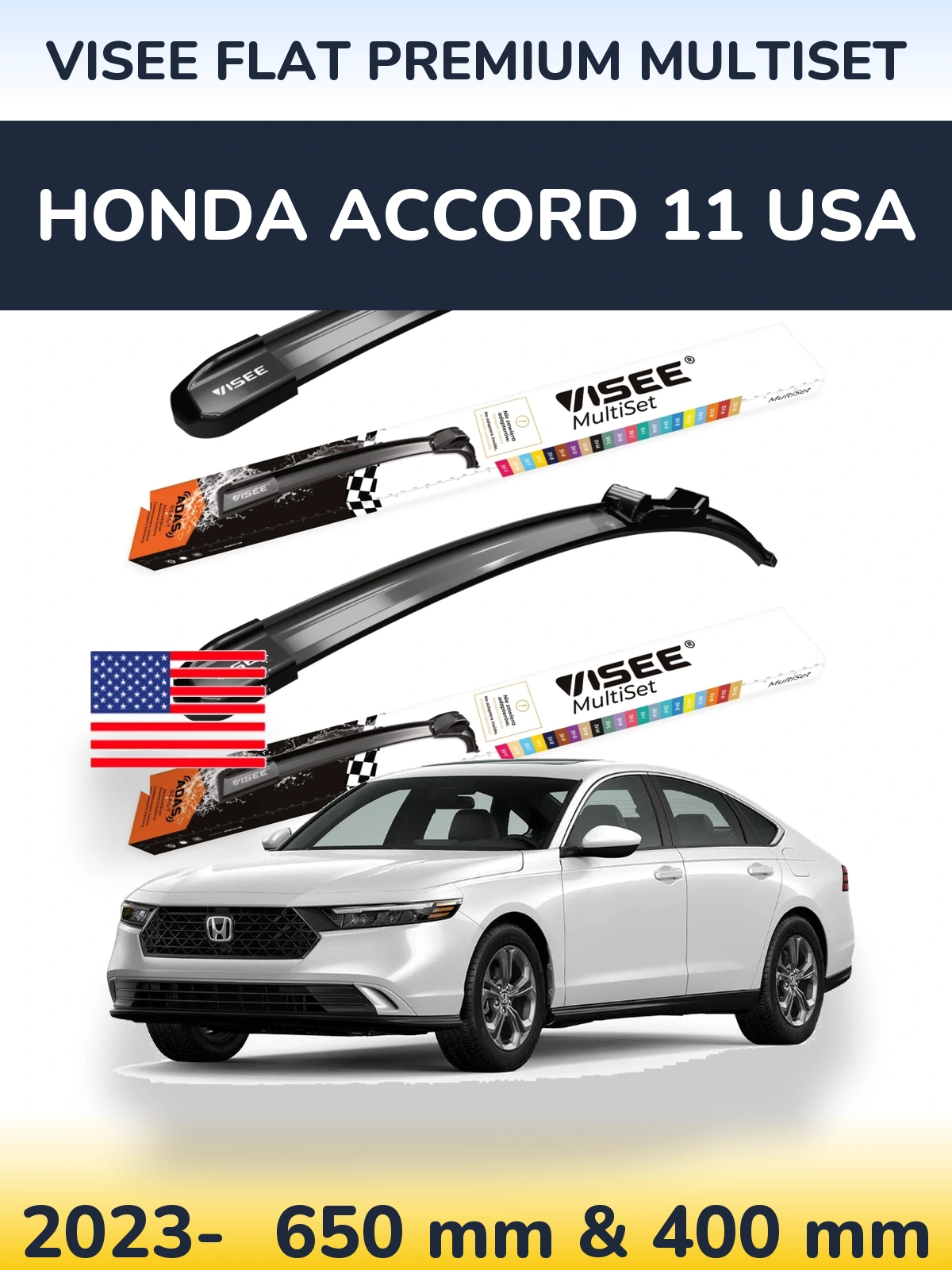 Komplet przednich wycieraczek VISEE FLAT PREMIUM MultiSet 650 & 400 mm do Honda Accord 11 USA 2023-2026