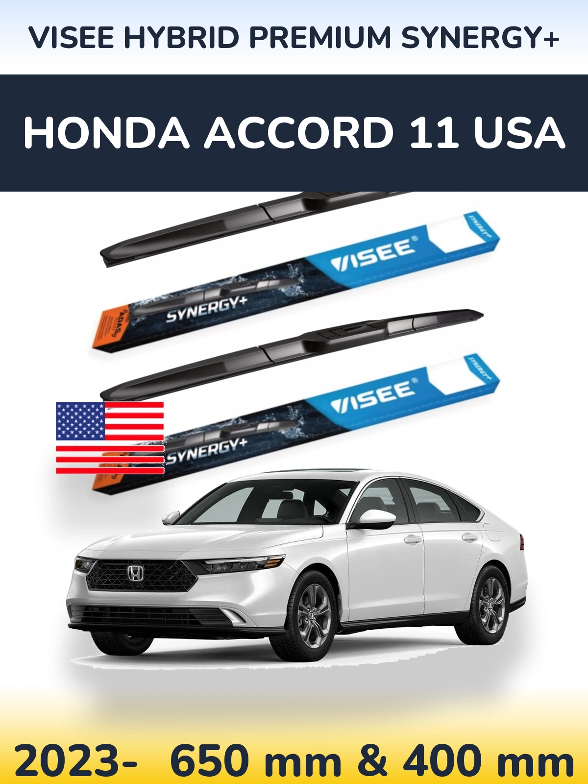 Komplet przednich wycieraczek VISEE HYBRID PREMIUM SYNERGY+ 650 & 400 mm do Honda Accord 11 USA 2023-2026