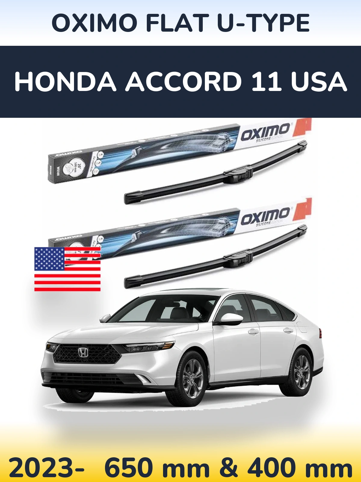 Komplet przednich wycieraczek Oximo Flat U-type 650 & 400 mm do Honda Accord 11 USA 2023-2026