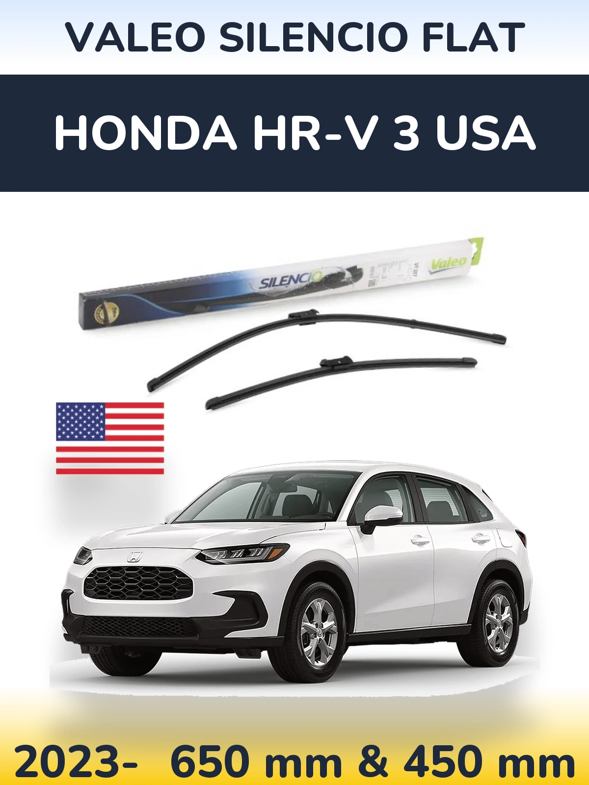 Komplet przednich wycieraczek Valeo Silencio Flat 650 & 450 mm do Honda HR-V 3 USA 2023-2026