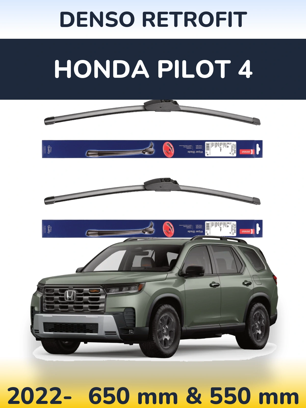 Komplet przednich wycieraczek Denso Retrofit 650 & 550 mm do Honda Pilot 4 2022-2026