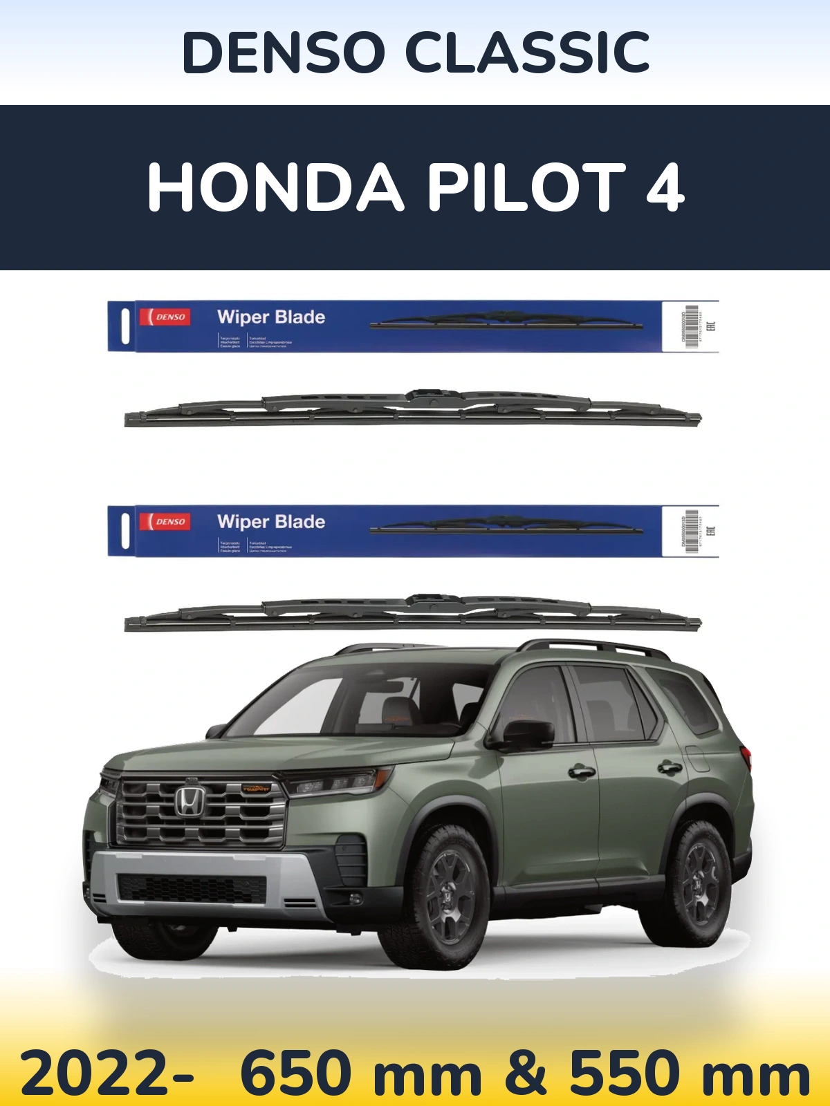 Komplet przednich wycieraczek Denso Classic 650 & 550 mm do Honda Pilot 4 2022-2026