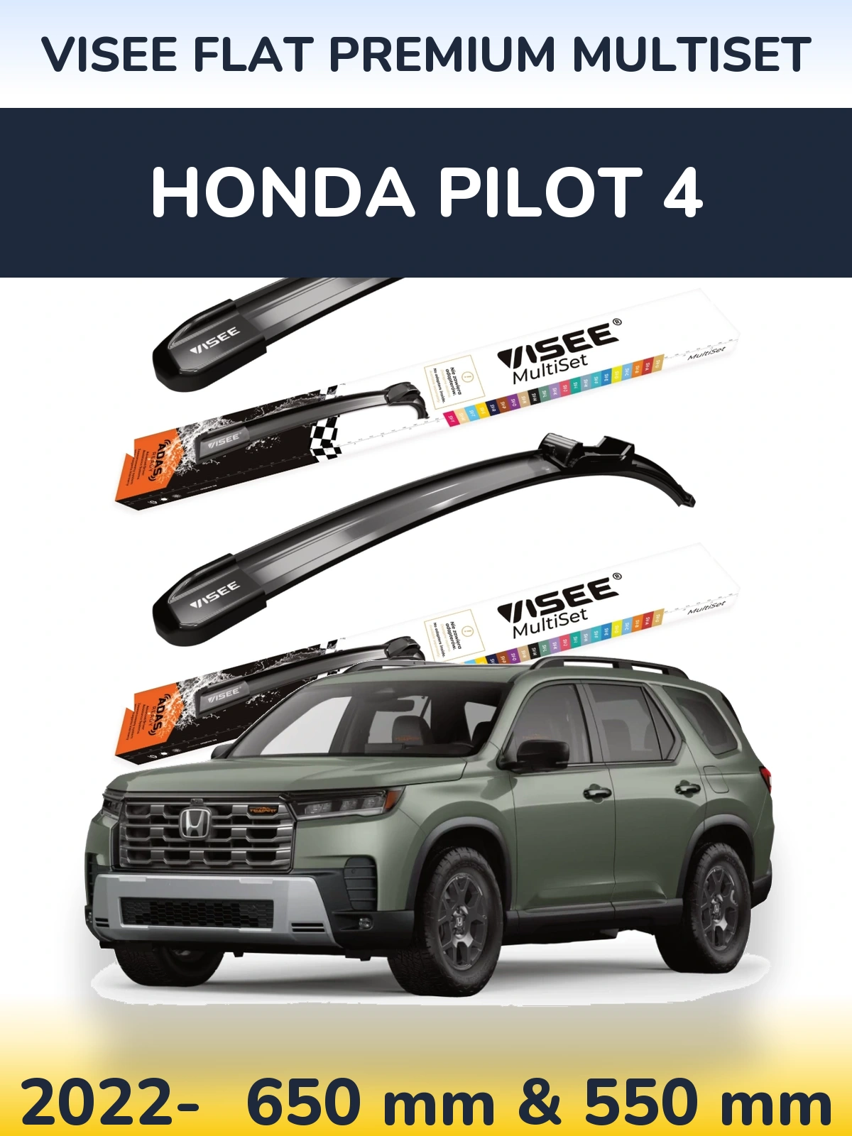 Front wiper blade set VISEE FLAT PREMIUM MultiSet 650 & 550 mm for Honda Pilot 4 2022-2026