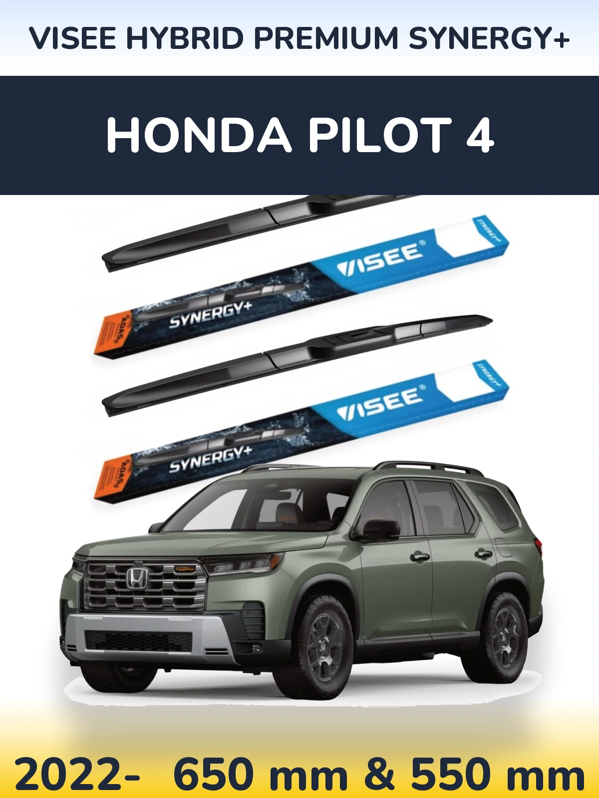 Front wiper blade set VISEE HYBRID PREMIUM SYNERGY+ 650 & 550 mm for Honda Pilot 4 2022-2026
