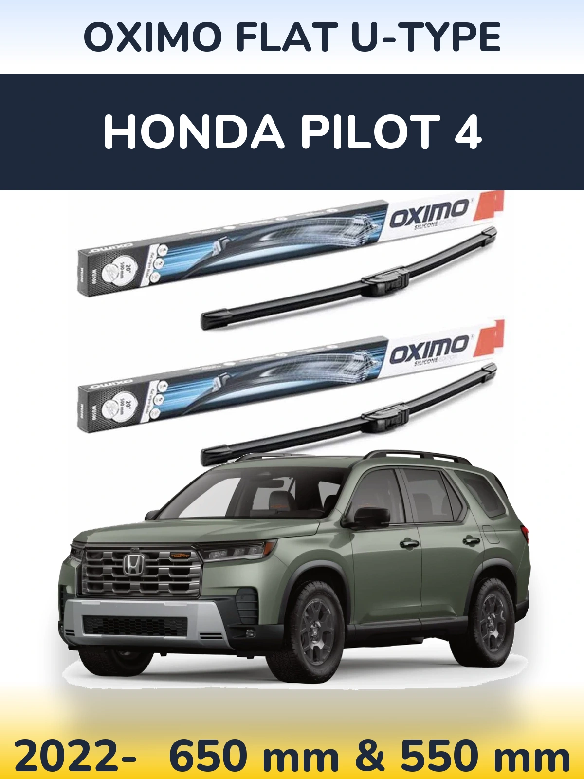 Front wiper blade set Oximo Flat U-type 650 & 550 mm for Honda Pilot 4 2022-2026