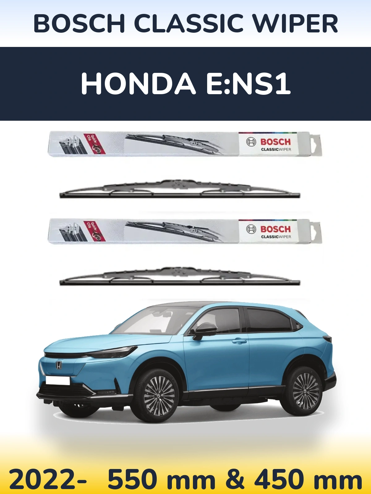 Komplet przednich wycieraczek BOSCH Classic Wiper 550 & 450 mm do Honda e:NS1 2022-2026