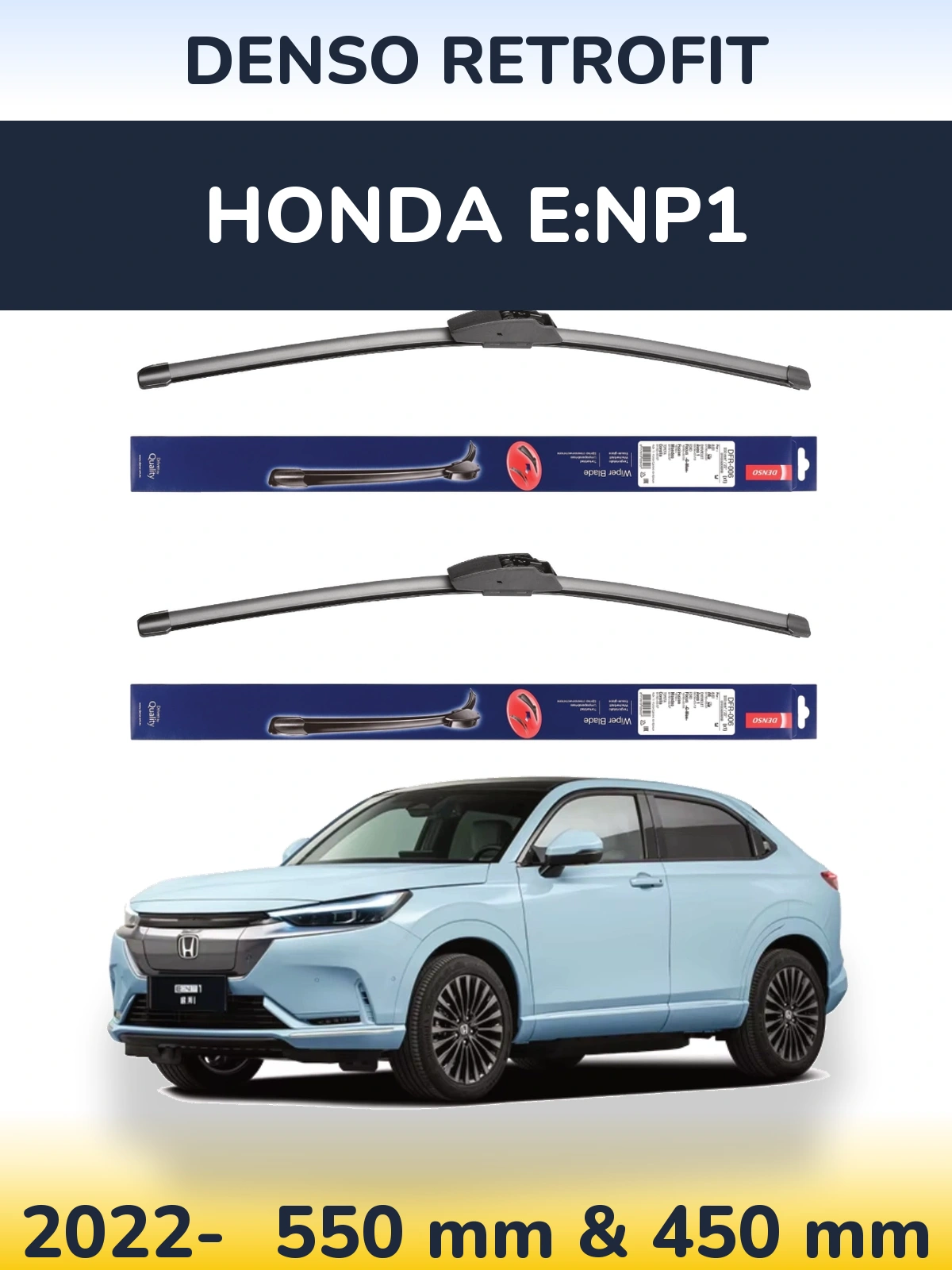 Комплект передних дворников Denso Retrofit 550 & 450 мм для Honda e:NP1 2022-2026