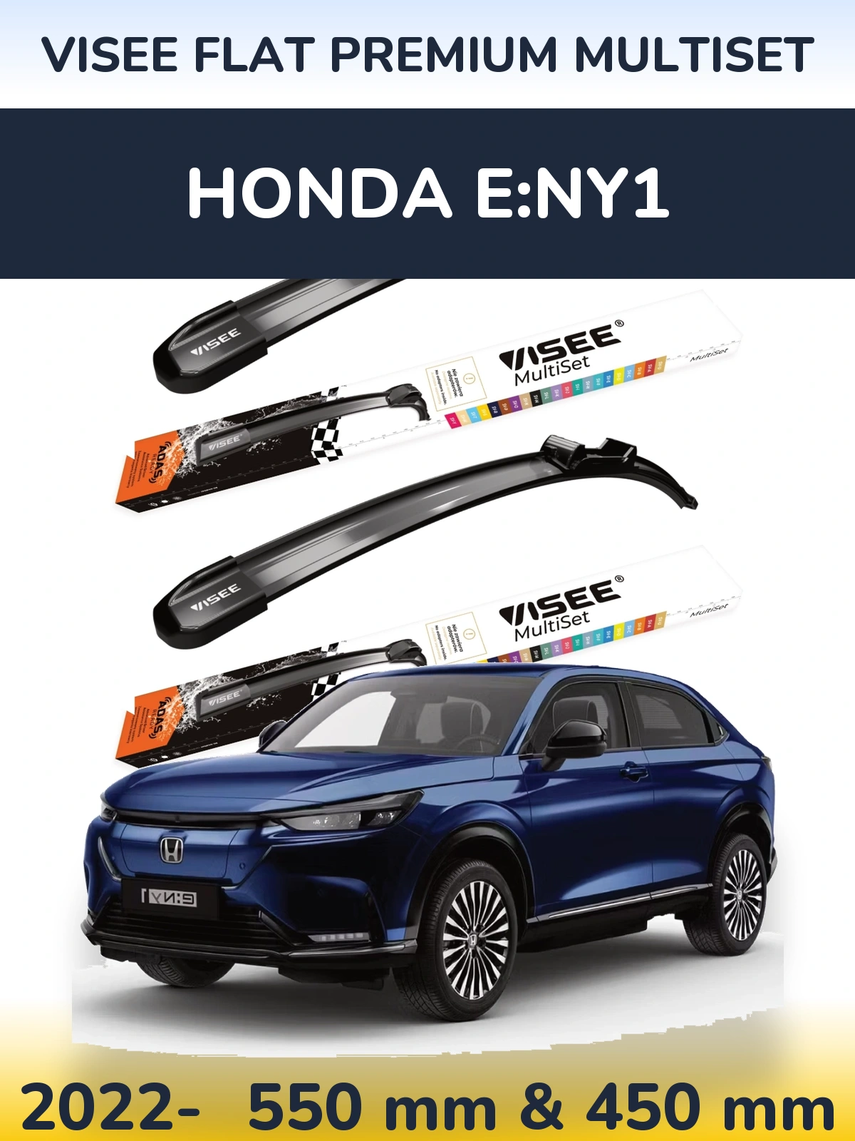Komplet przednich wycieraczek VISEE FLAT PREMIUM MultiSet 550 & 450 mm do Honda e:Ny1 2022-2026