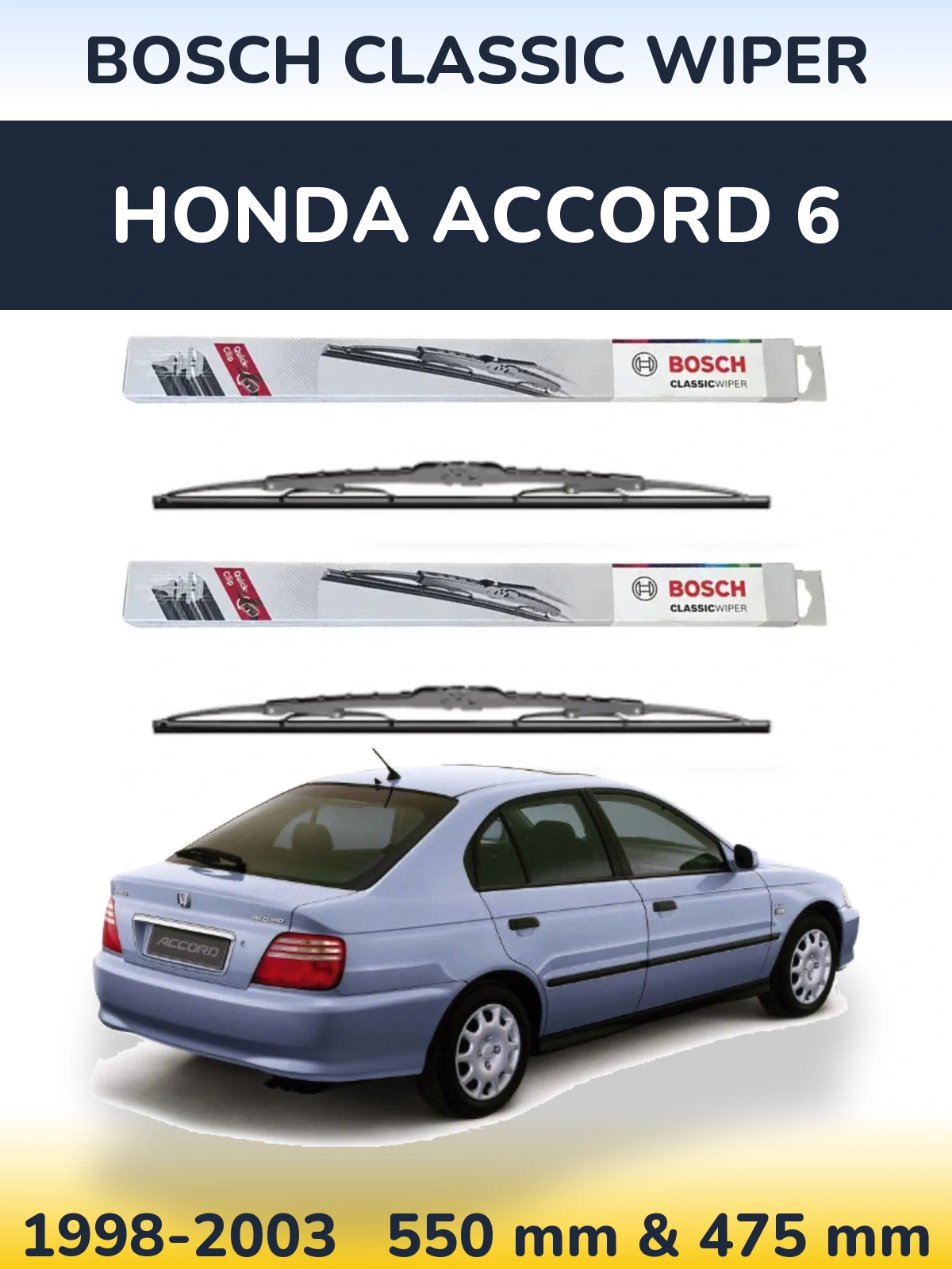 Komplet przednich wycieraczek BOSCH Classic Wiper 550 & 475 mm do Honda Accord 6 1998-2003