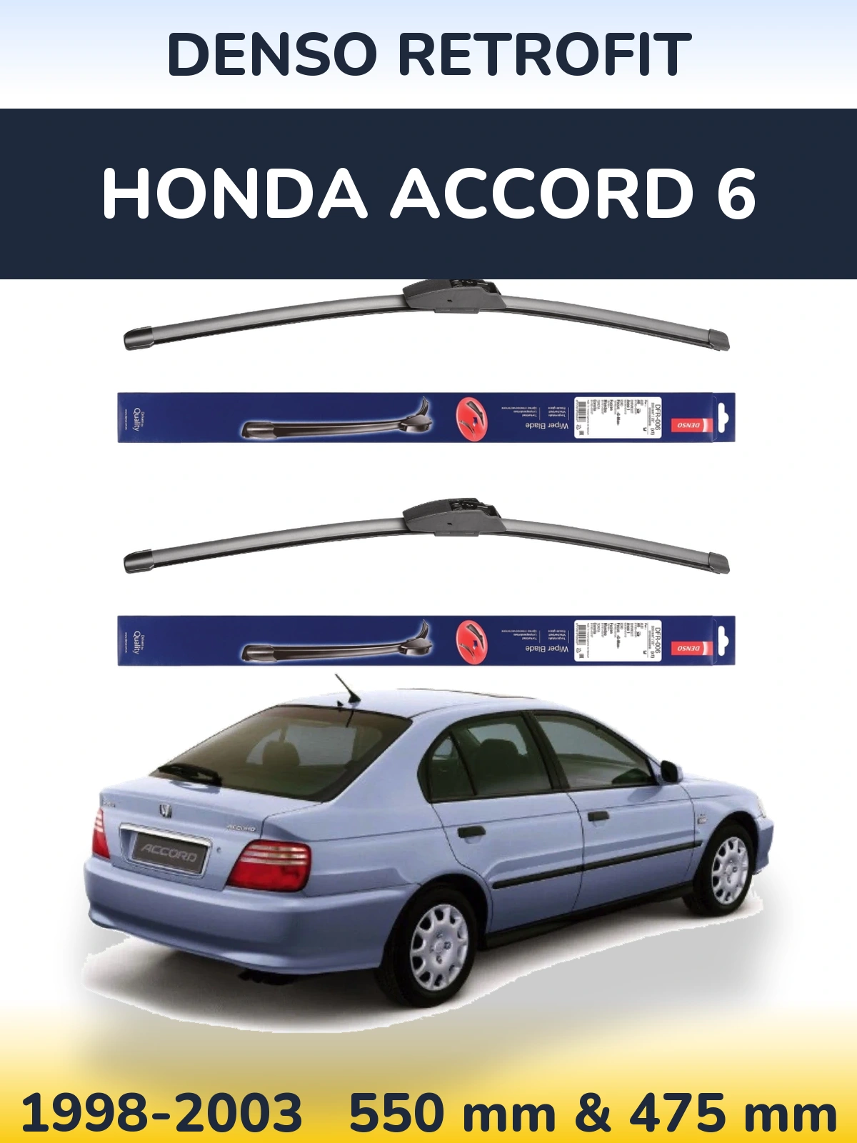 Front wiper blade set Denso Retrofit 550 & 475 mm for Honda Accord 6 1998-2003