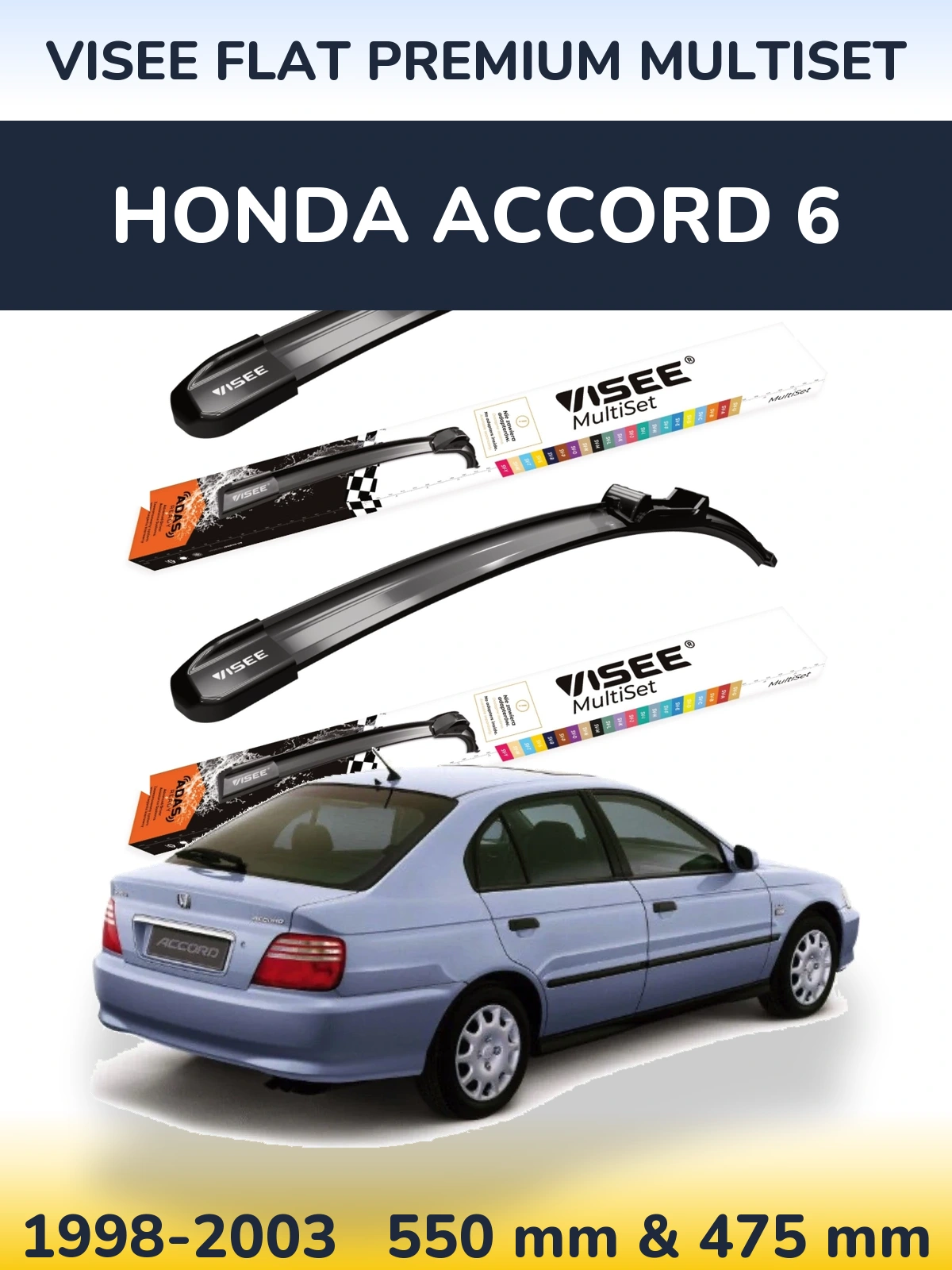 Front wiper blade set VISEE FLAT PREMIUM MultiSet 550 & 475 mm for Honda Accord 6 1998-2003