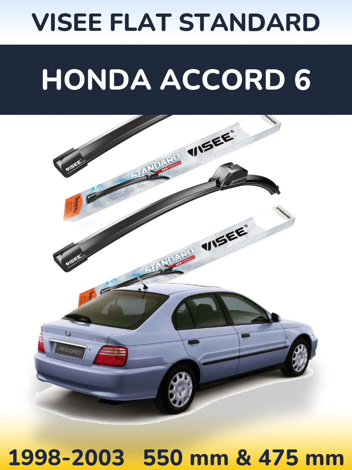 Komplet przednich wycieraczek VISEE FLAT STANDARD 550 & 475 mm do Honda Accord 6 1998-2003